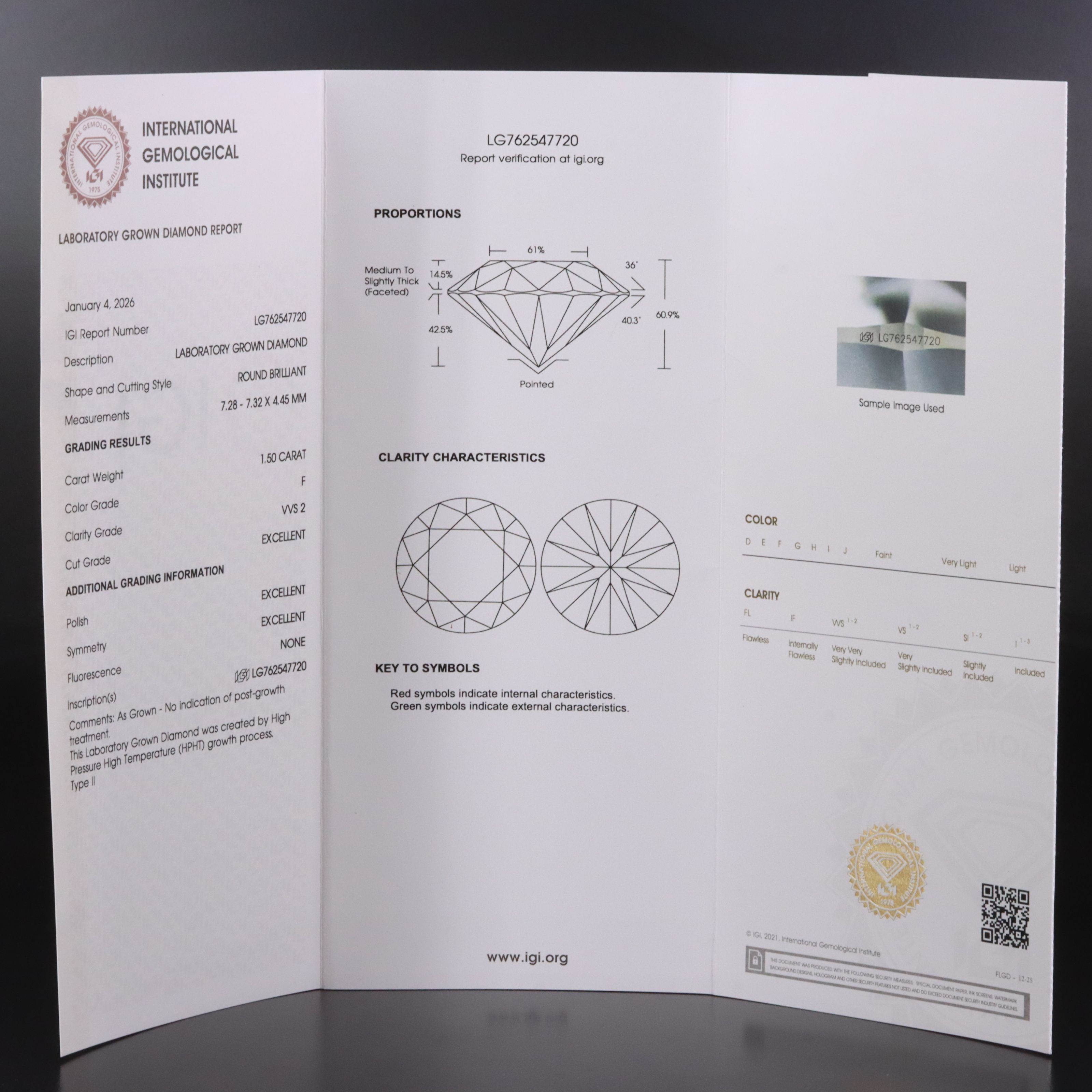Loose 1.50 CT Lab Grown Diamond with IGI Report