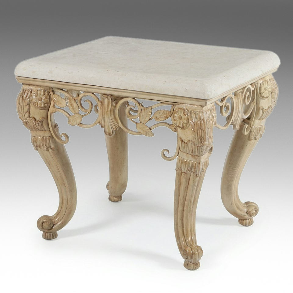 Louis XV Style Painted Wood and Marble Side Table, Late 20th Century