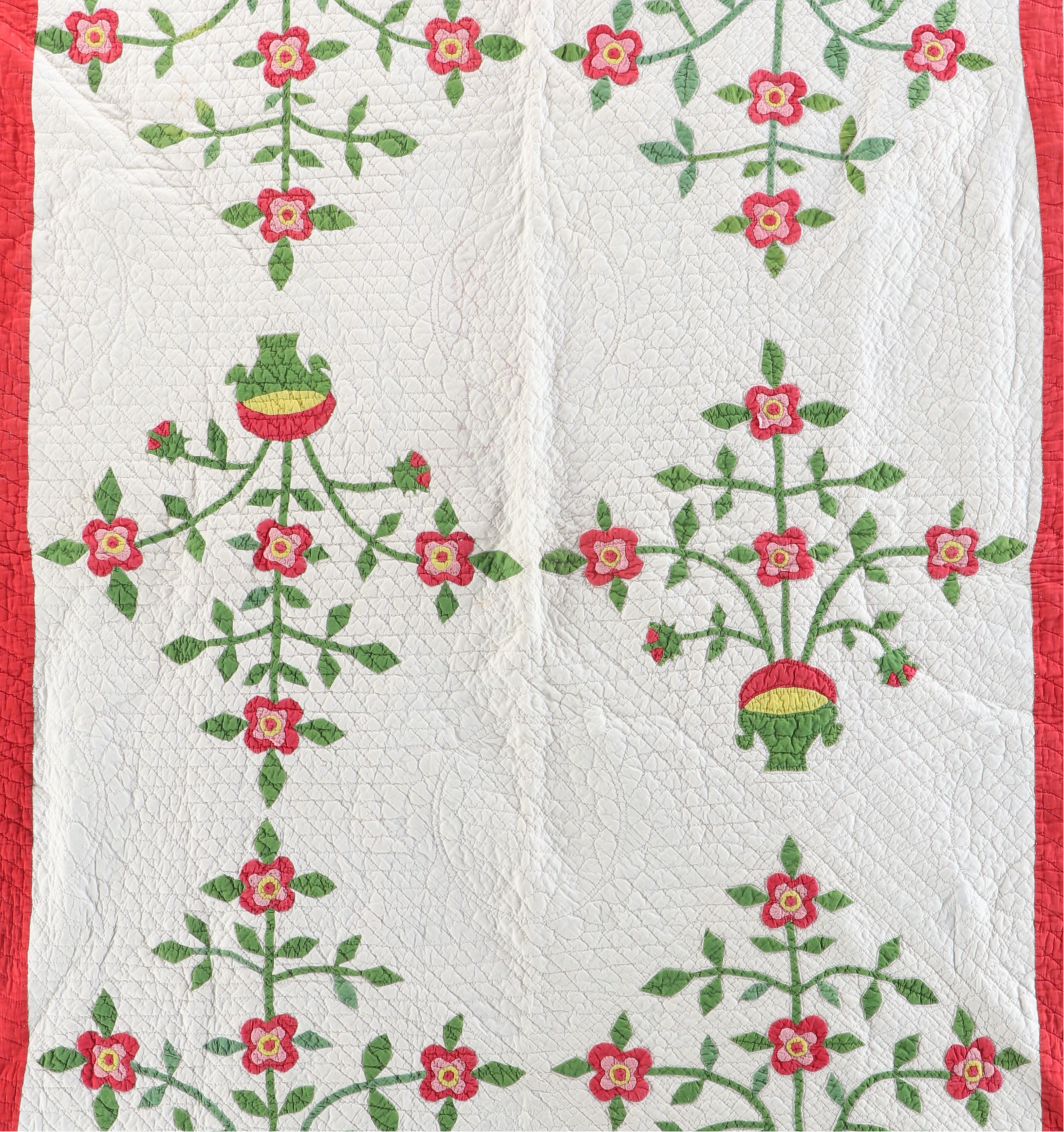 Folk Art Style Floral Appliqué Quilt, Late 20th Century