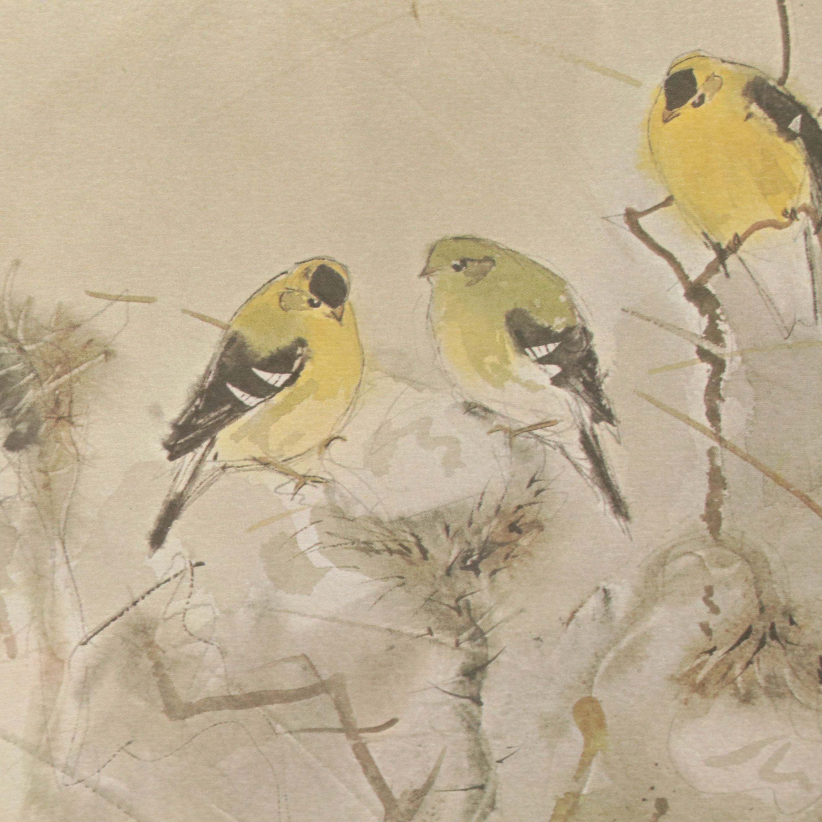After Vern Yadon Offset Lithograph "Goldfinches"
