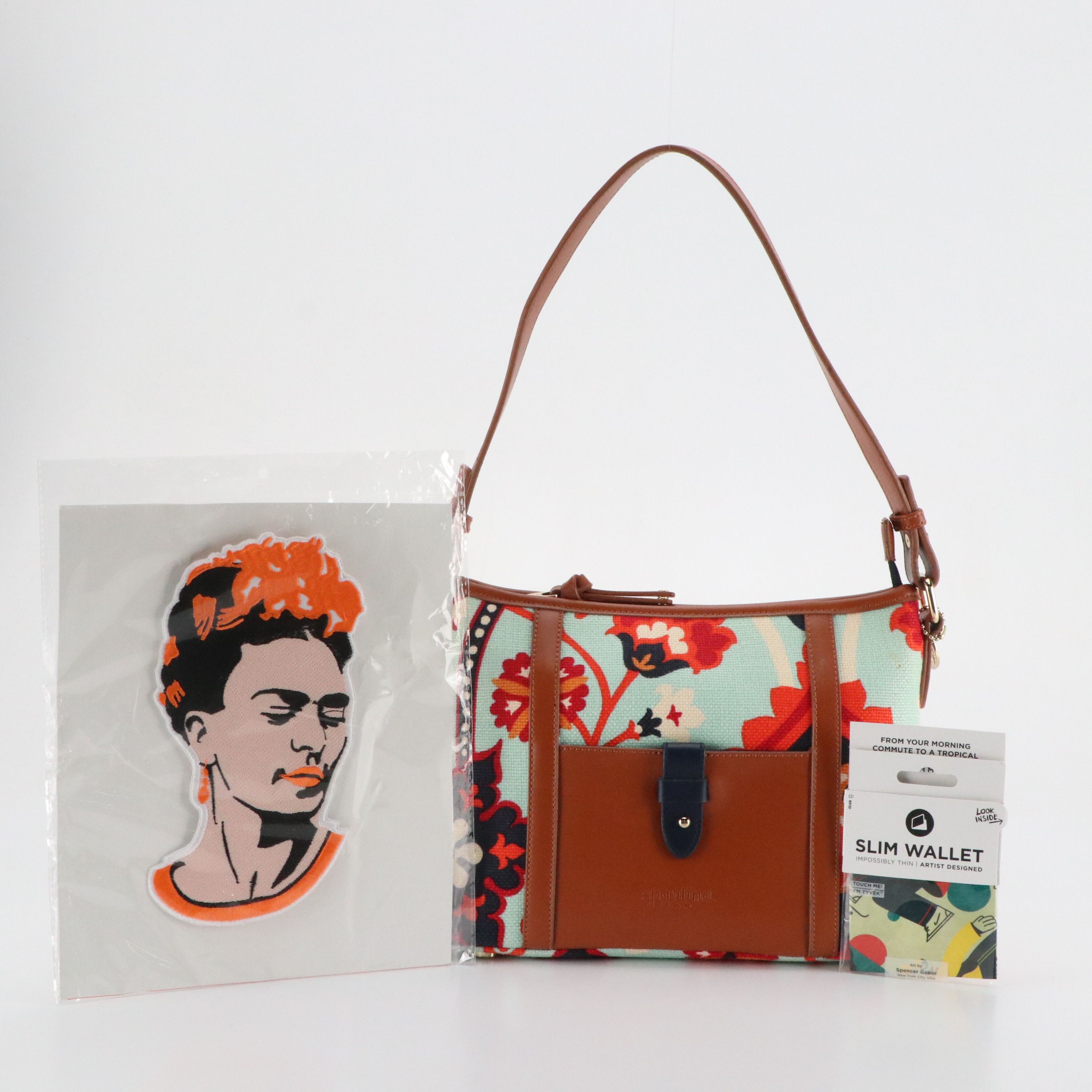 Spartina 449 Canvas Shoulder Bag, Other Paper Wallet, Frida Kahlo Iron-On Patch