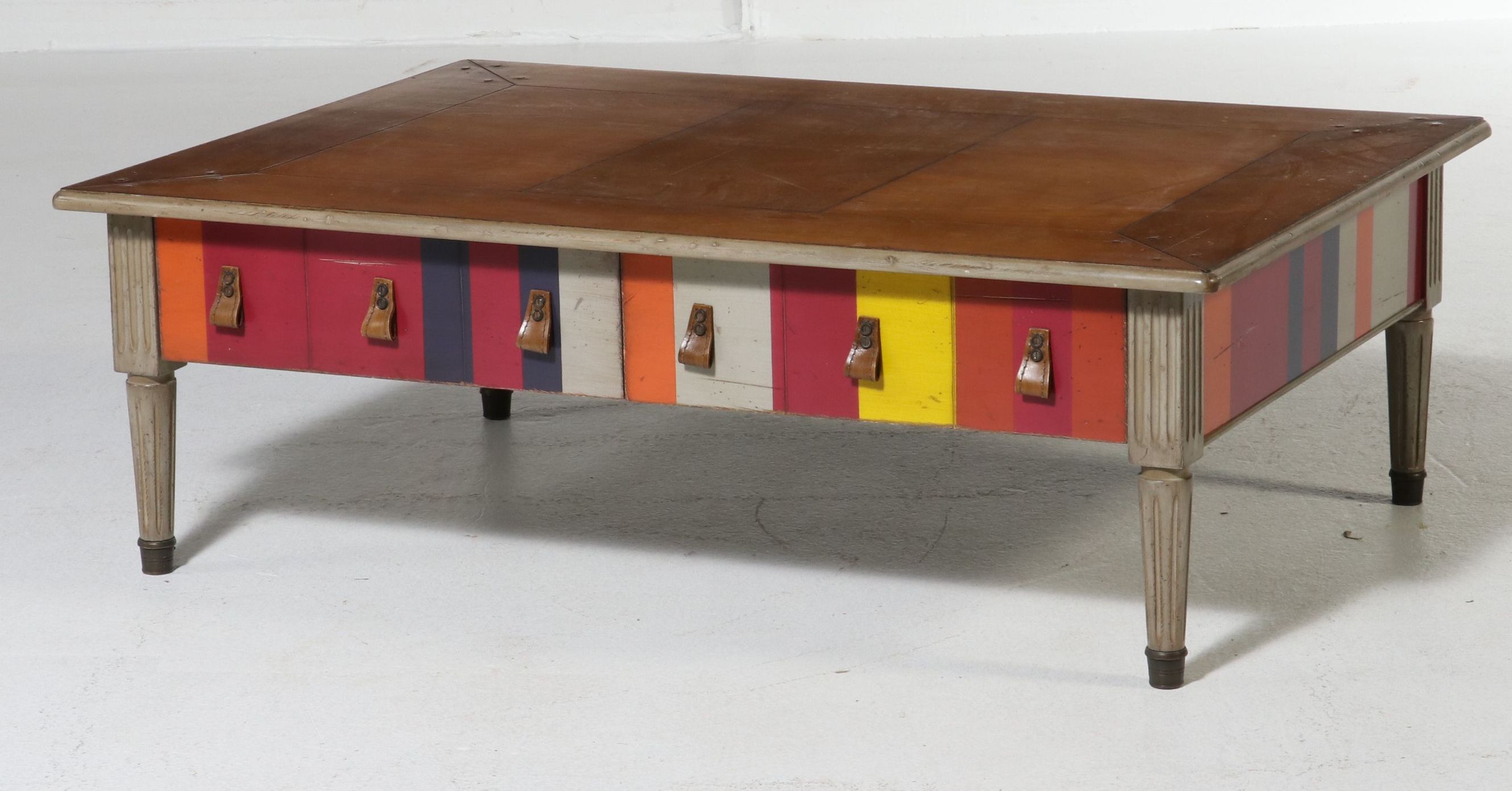 Contemporary Louis XVI Style Polychrome Striped Coffee Table, Late 20th Century