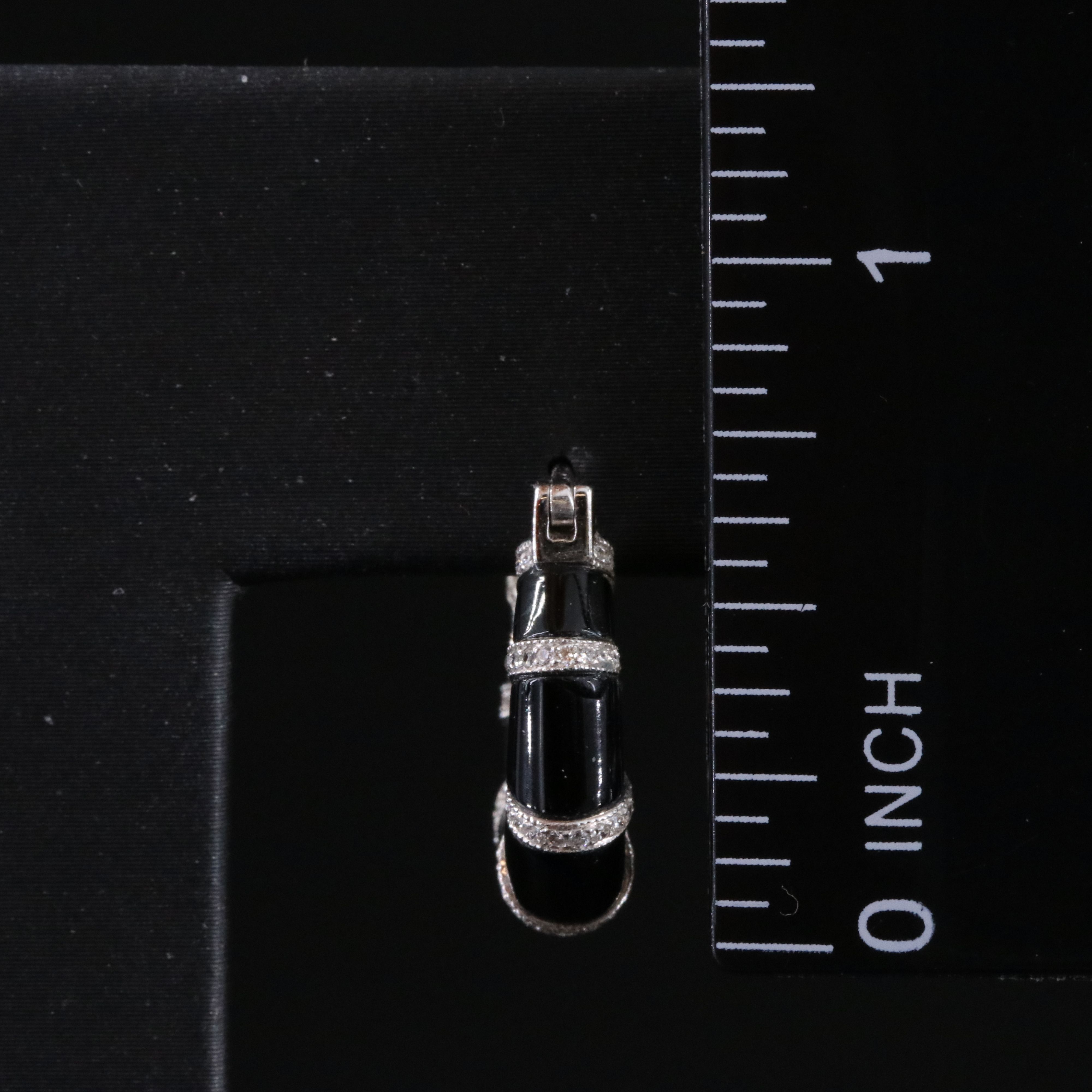 18K Banded Black Onyx and Diamond Hoop Earrings