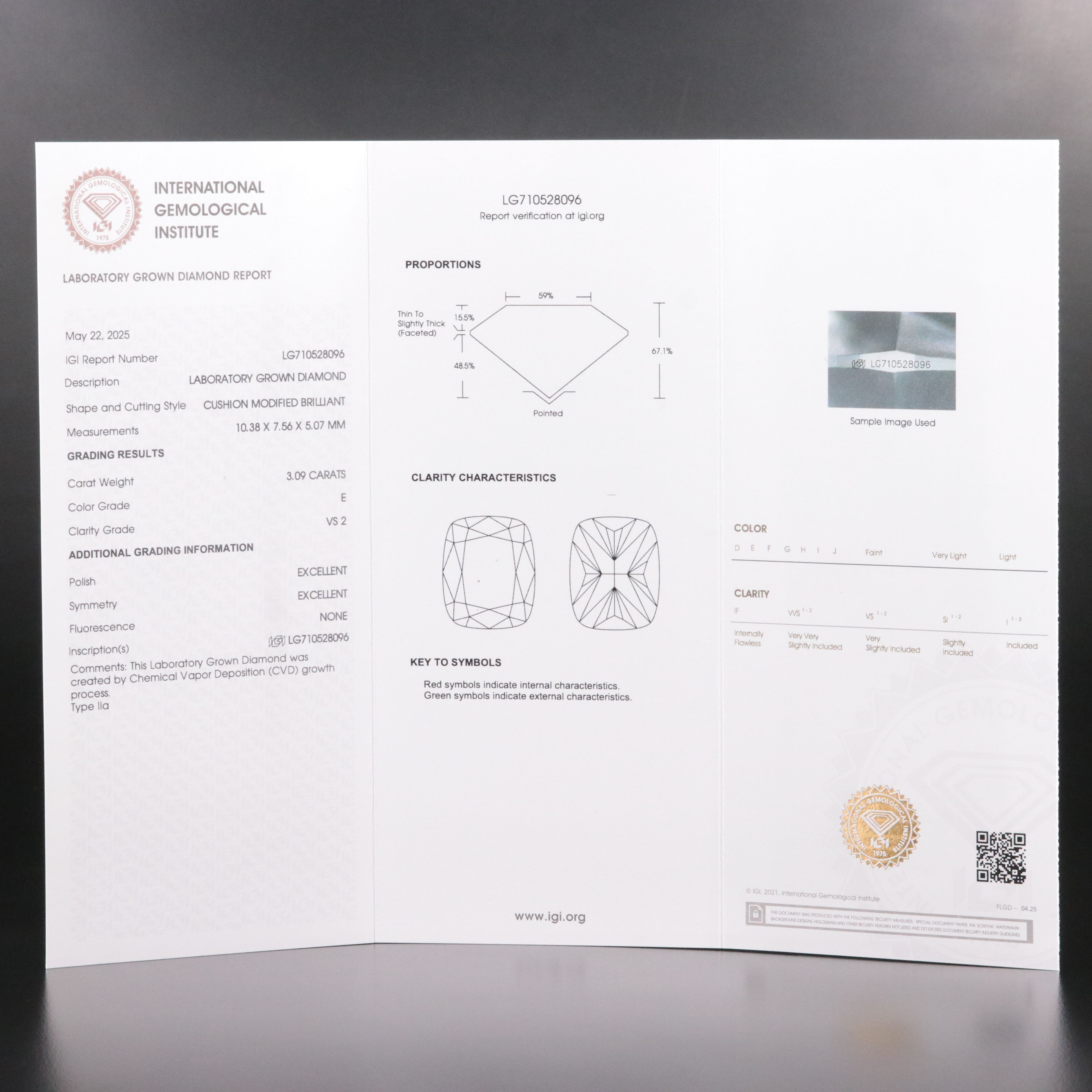 Loose 3.09 CT Lab Grown Diamond with IGI Report