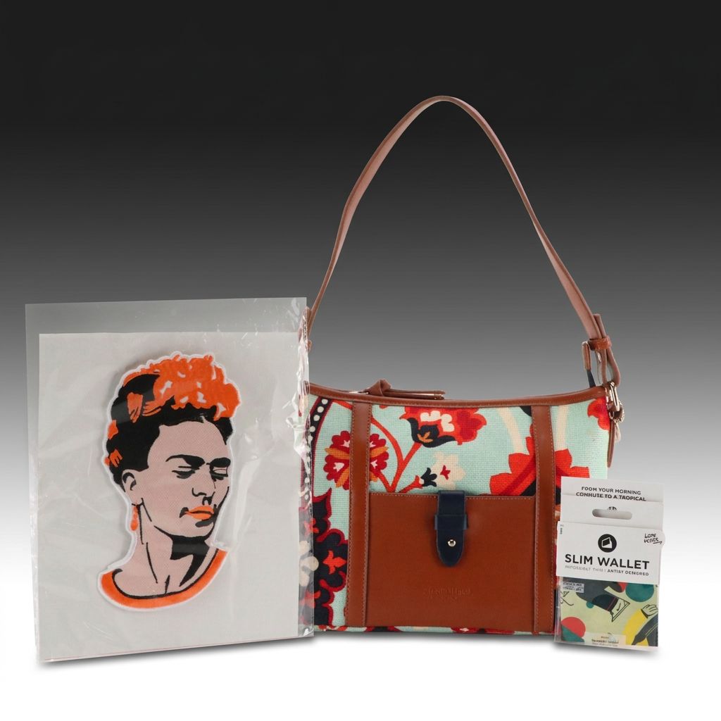 Spartina 449 Canvas Shoulder Bag, Other Paper Wallet, Frida Kahlo Iron-On Patch