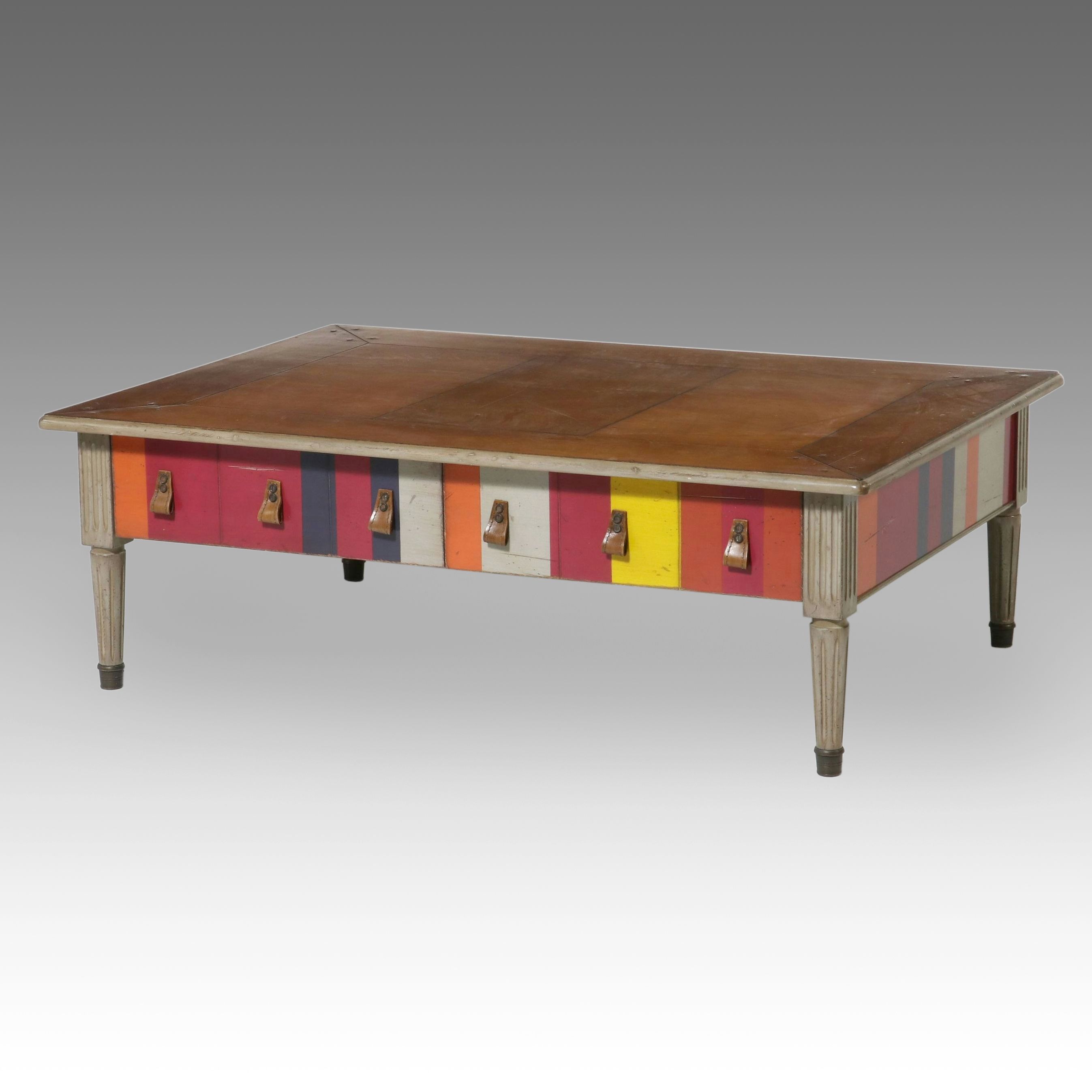 Contemporary Louis XVI Style Polychrome Striped Coffee Table, Late 20th Century