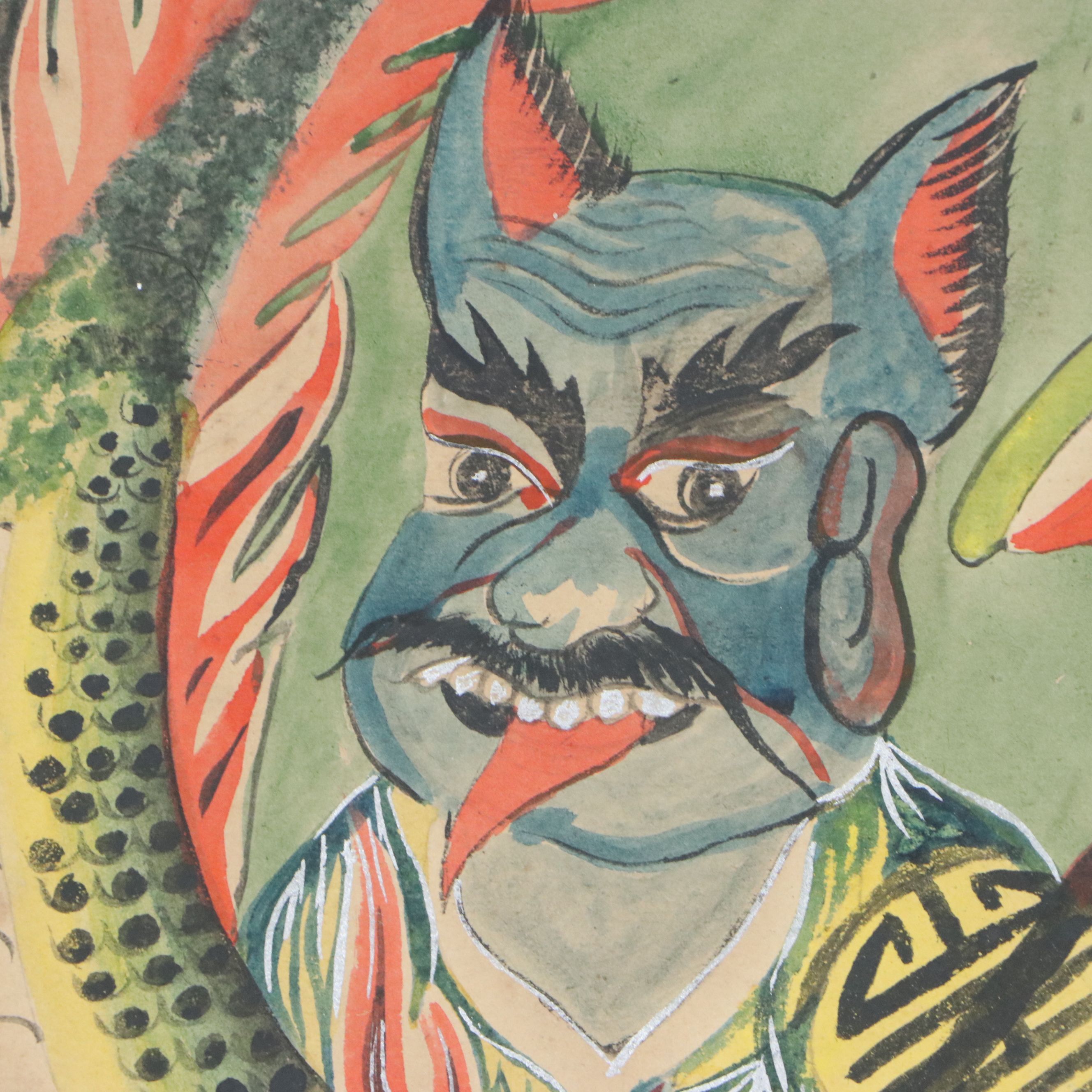 Chinese School Watercolor Painting of Deity with Dragon, 20th Century