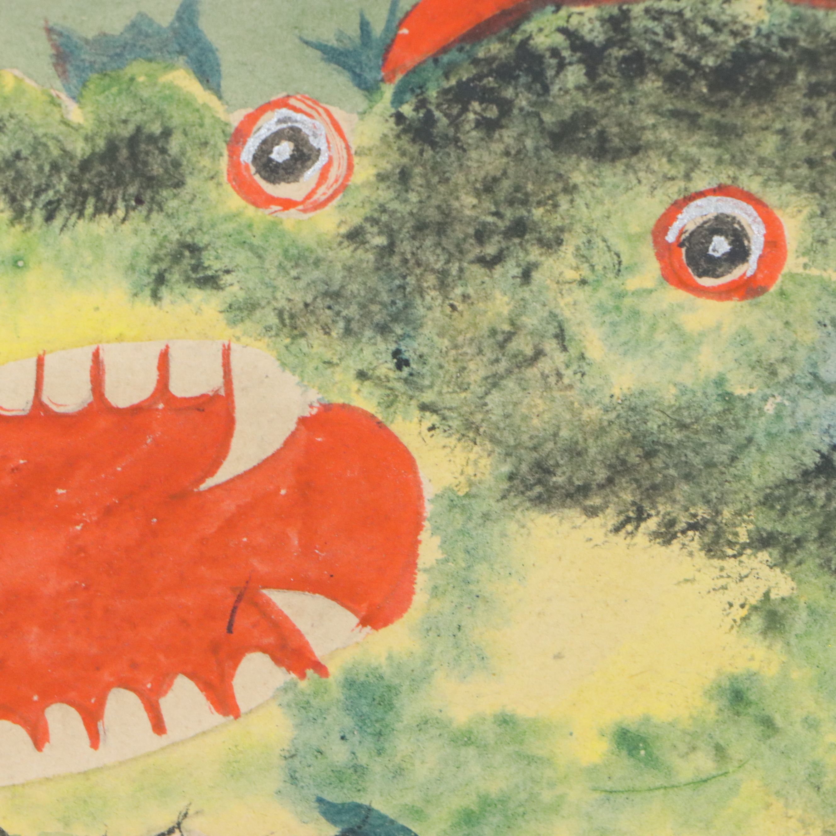 Chinese School Watercolor Painting of Deity with Dragon, 20th Century
