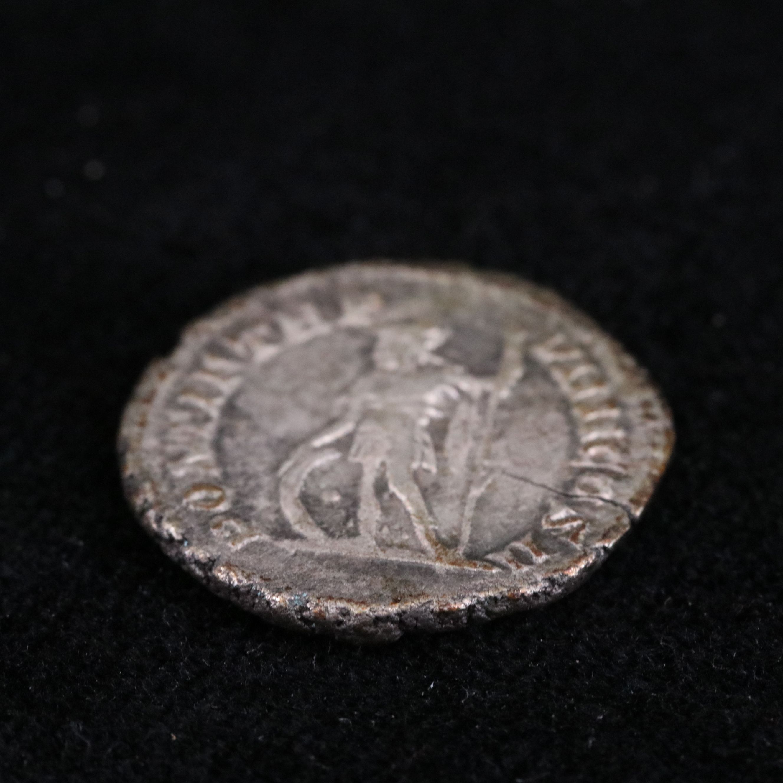 Ancient Roman Imperial AR Denarius Coin of Caracalla, ca. 206 A.D.