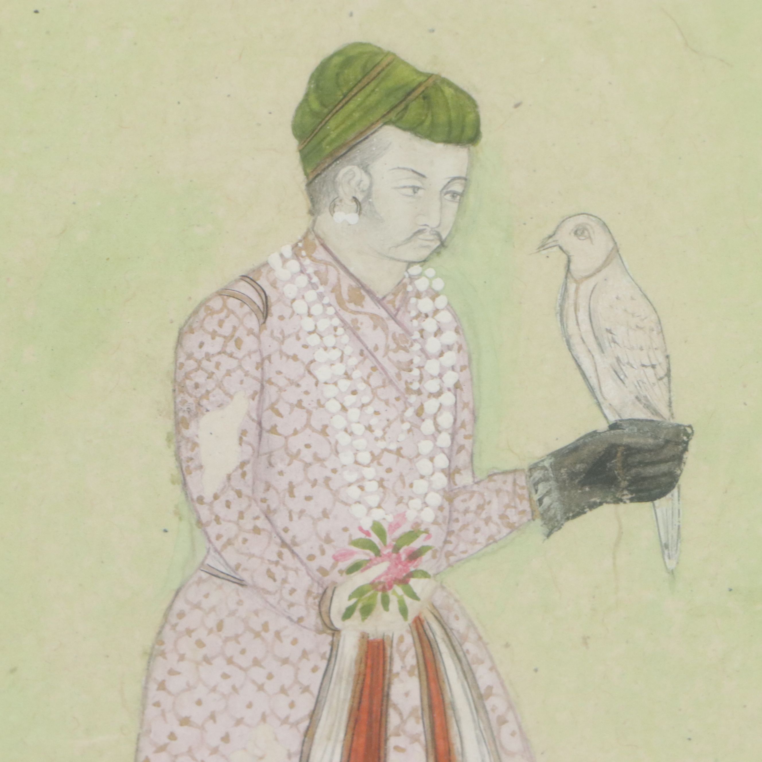Indo-Persian School Falconry Portrait Gouache Painting, Circa Early 20th Century