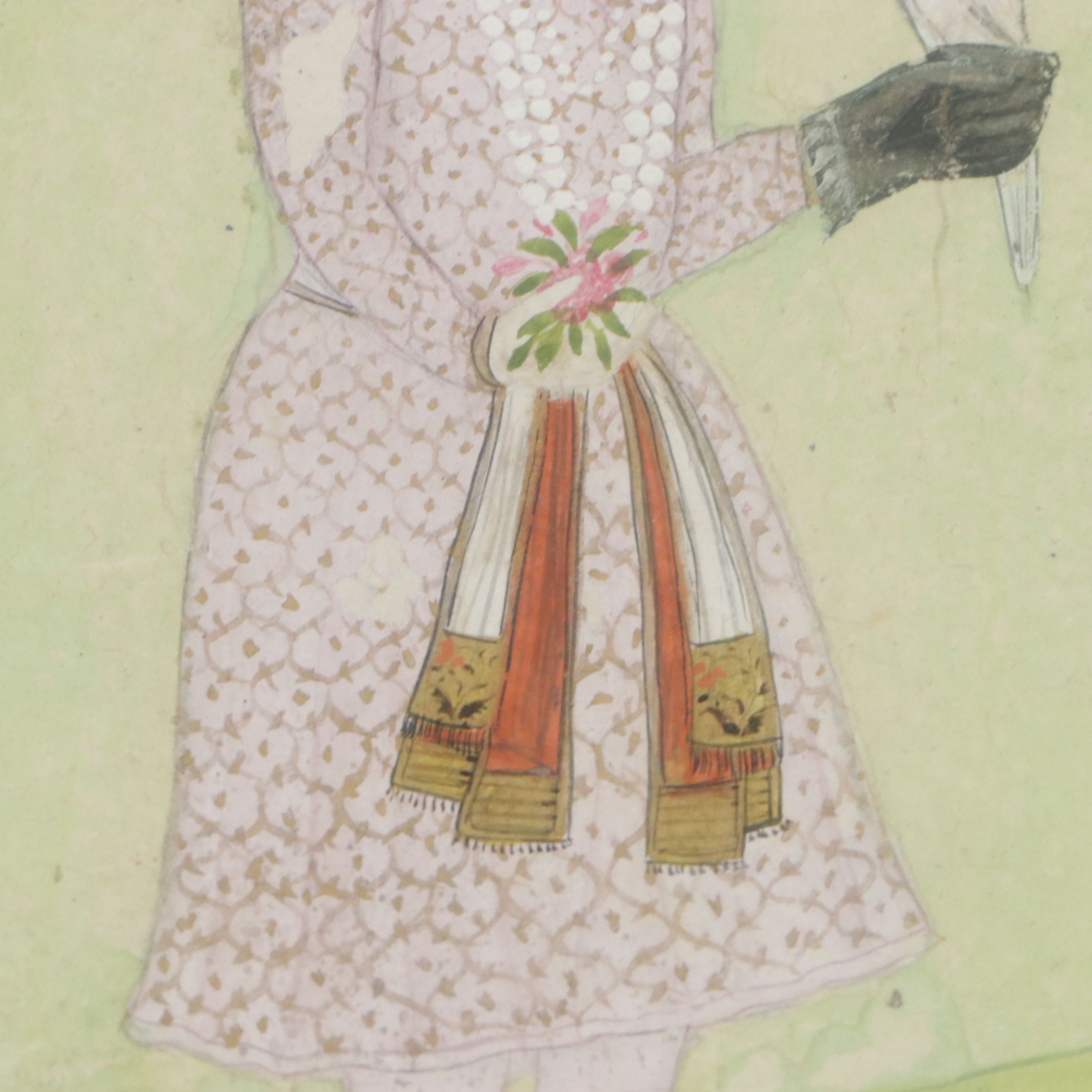 Indo-Persian School Falconry Portrait Gouache Painting, Circa Early 20th Century