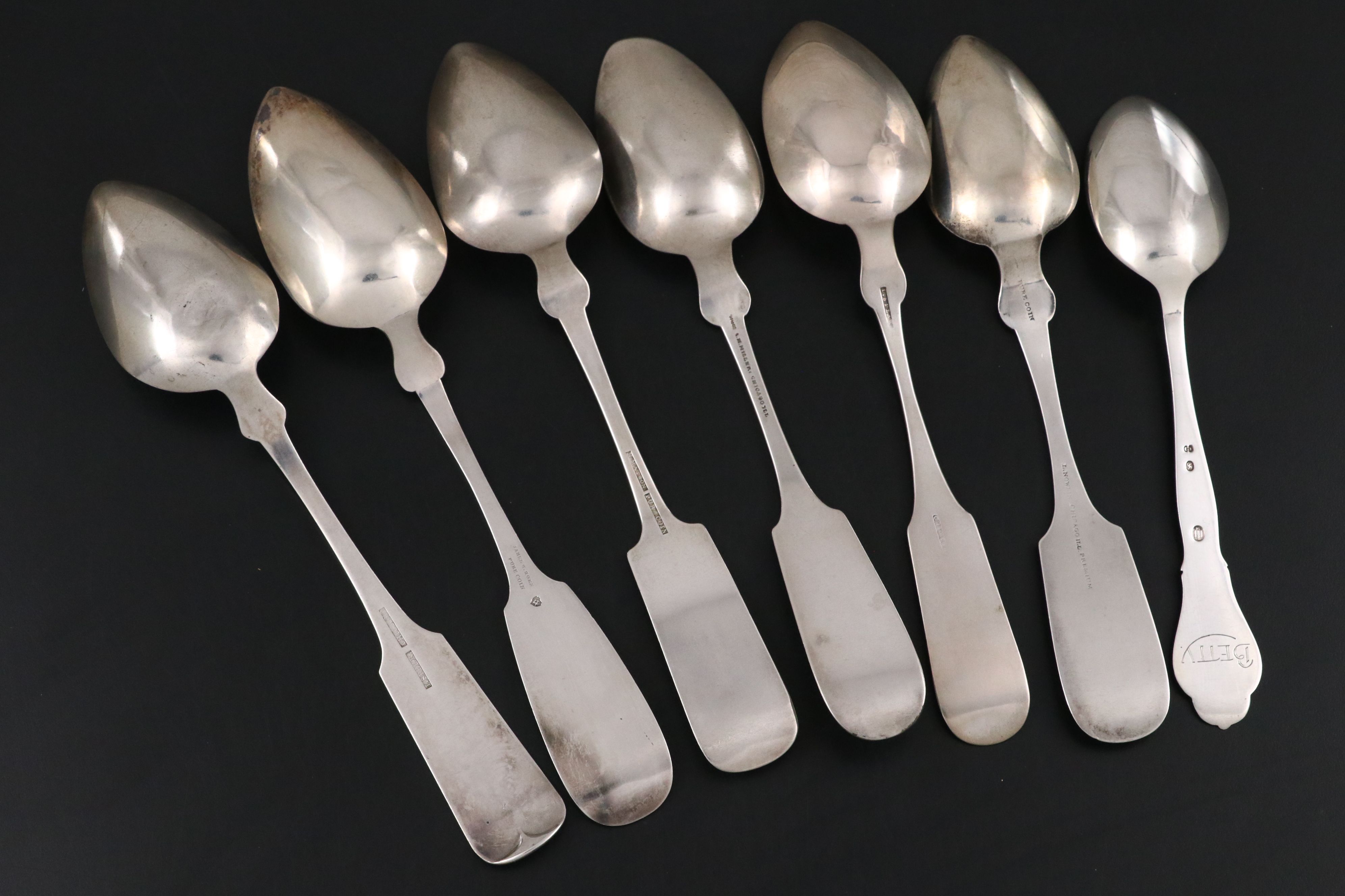 Chicago Coin Silver Fiddlehead Tablespoons with Danish Spoon