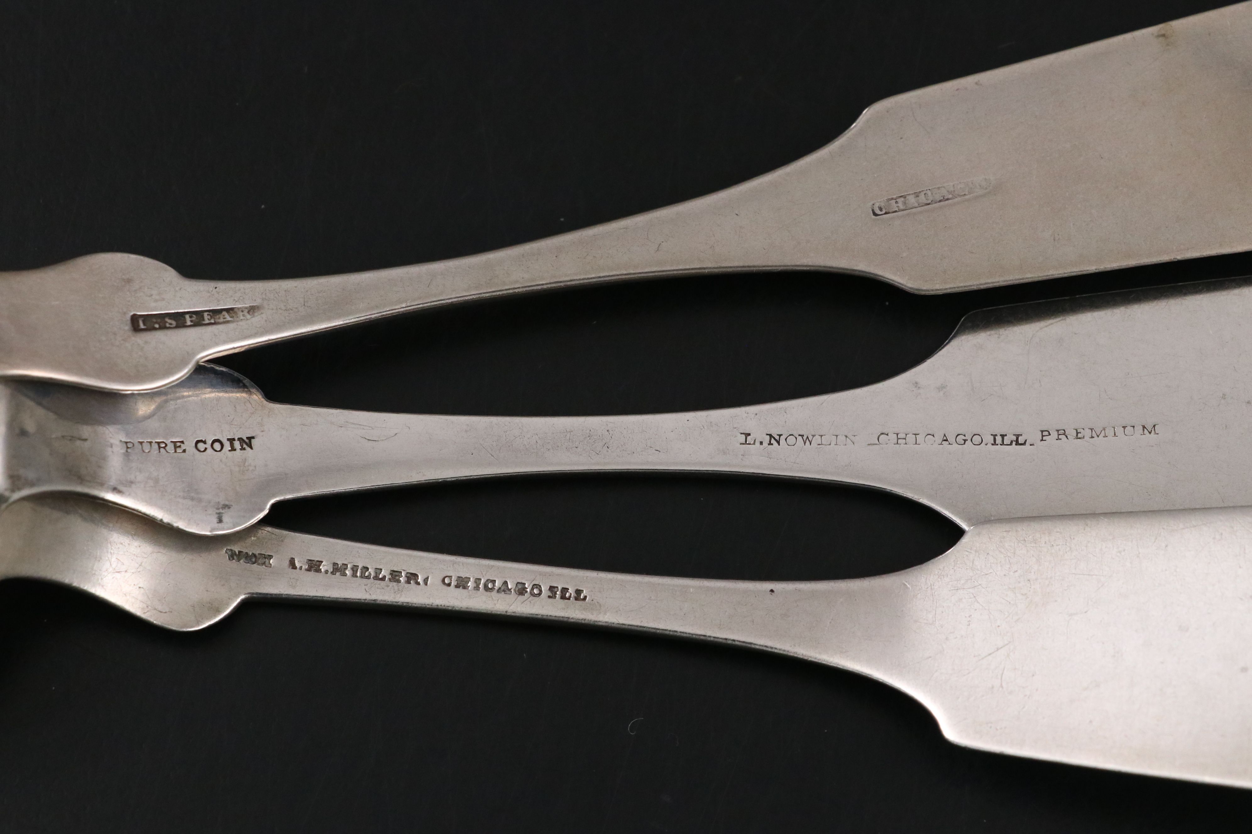 Chicago Coin Silver Fiddlehead Tablespoons with Danish Spoon