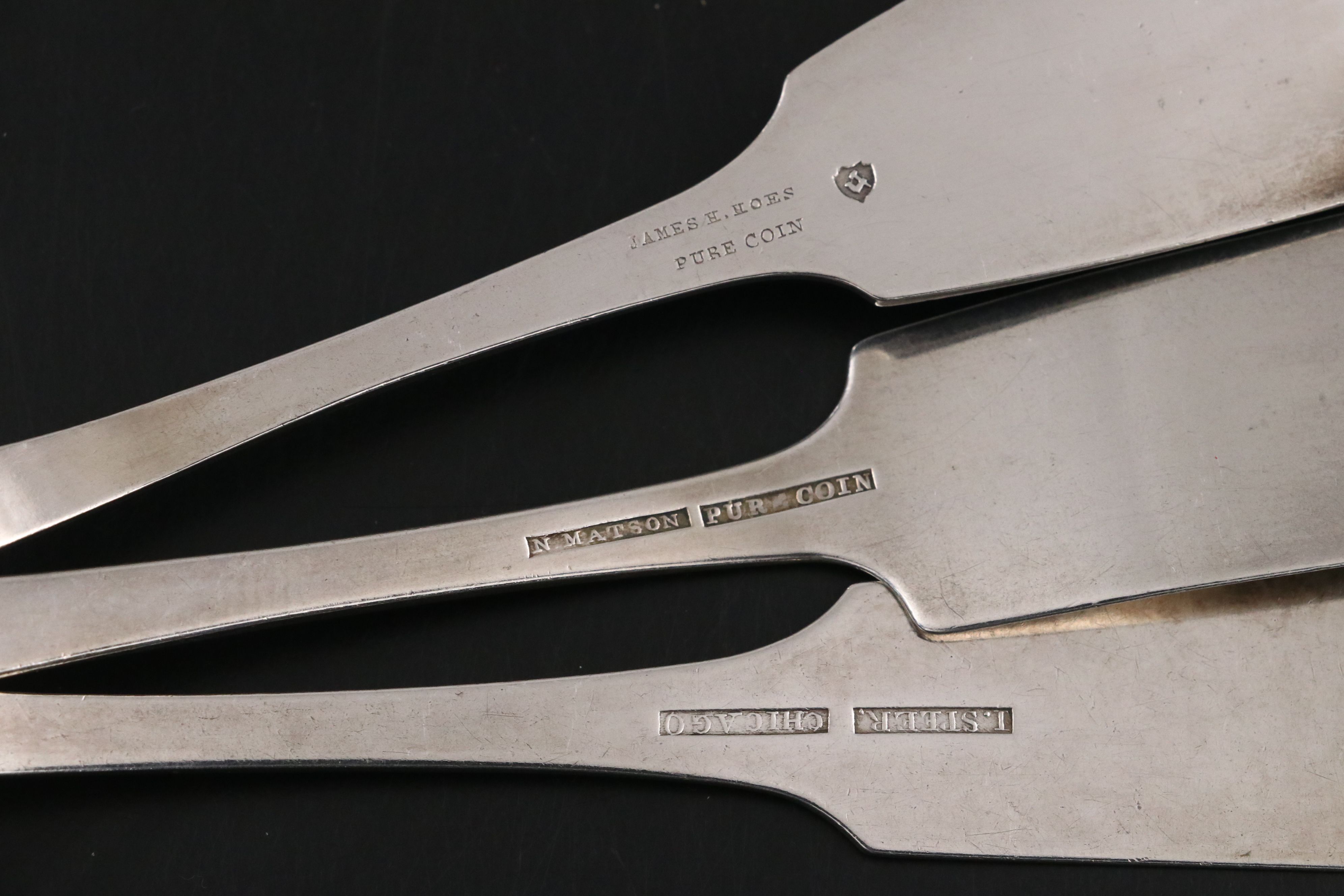 Chicago Coin Silver Fiddlehead Tablespoons with Danish Spoon