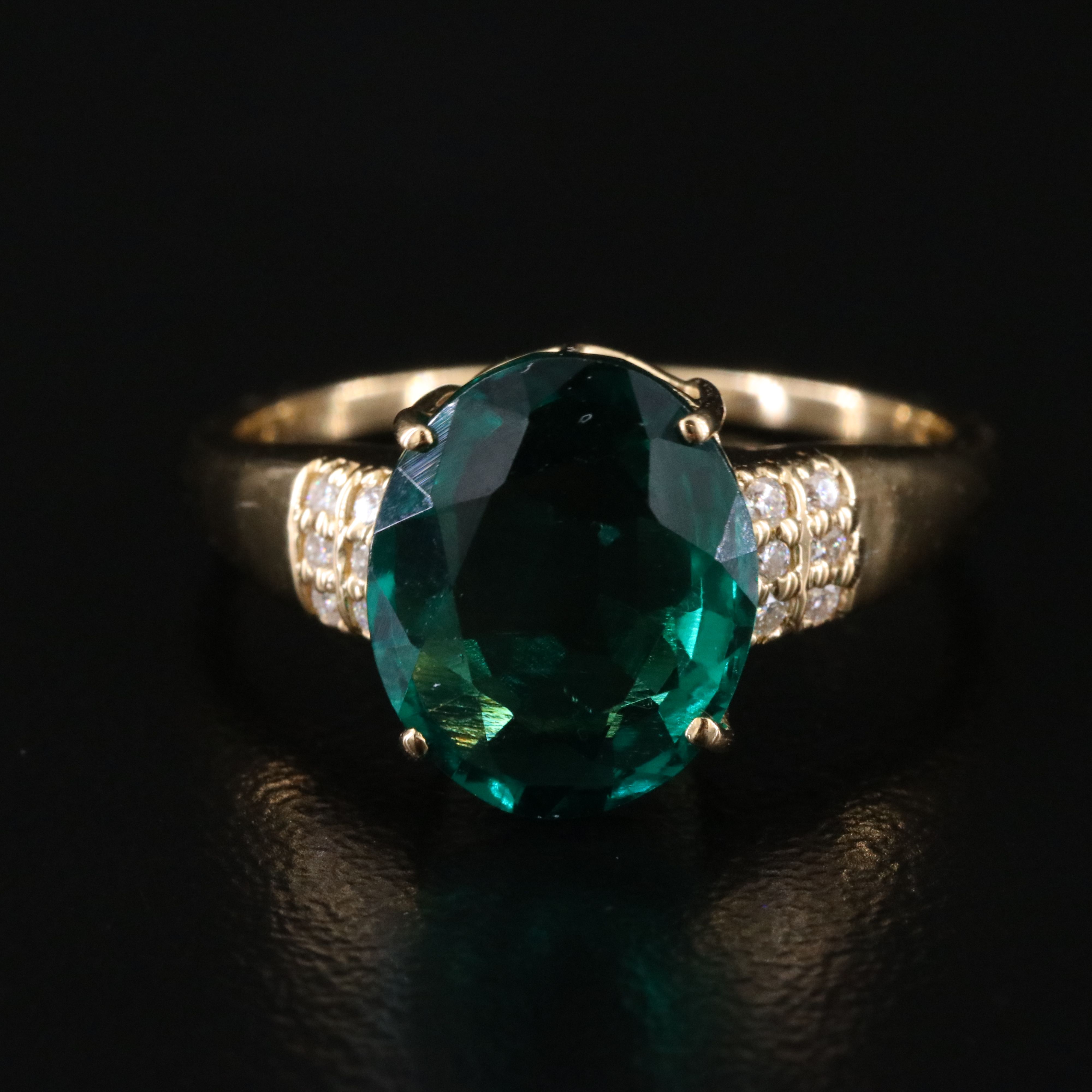 14K 2.45 CT Lab Grown Emerald and Moissanite Ring