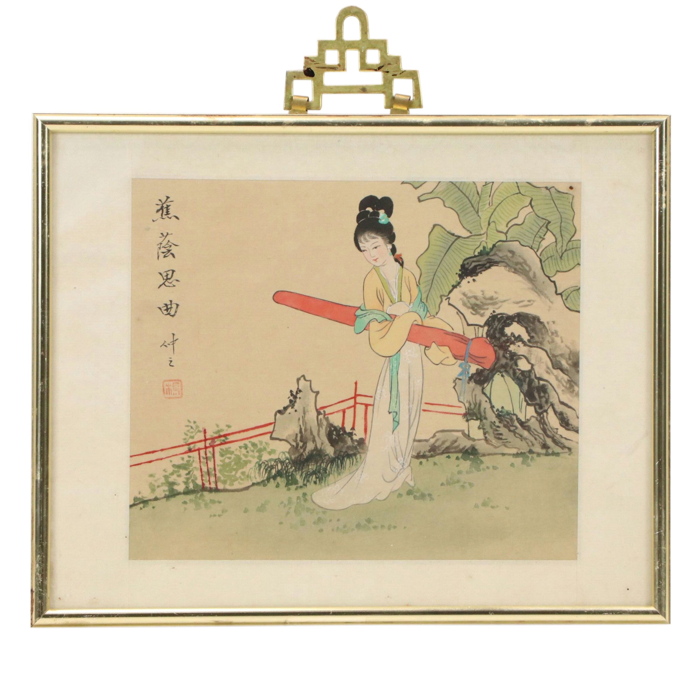 Chinese Hand-Painted Silk Panels Depicting Women in Landscapes