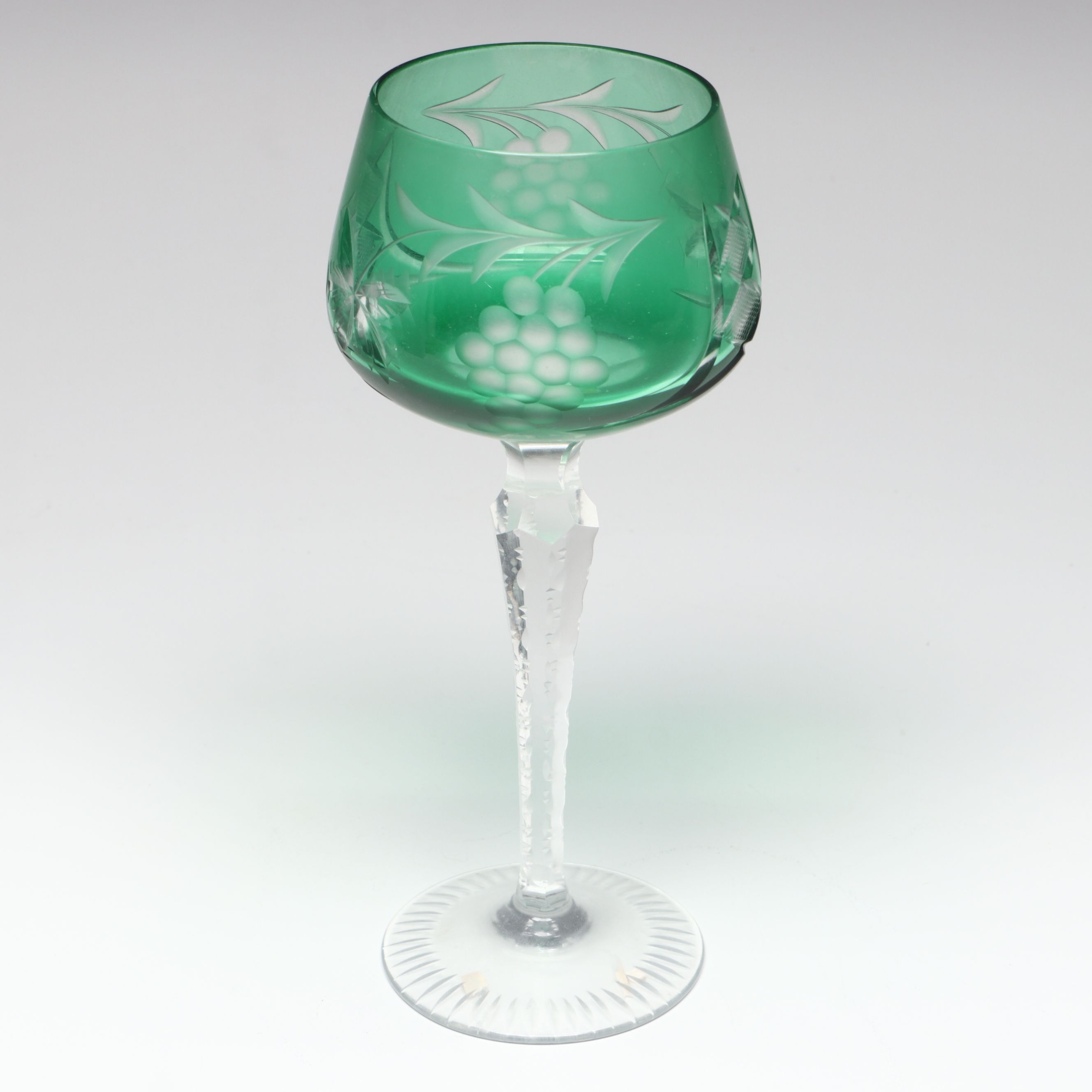 Vintage Grape and Leaf Cut Glass Colorful Hock Wine Glasses