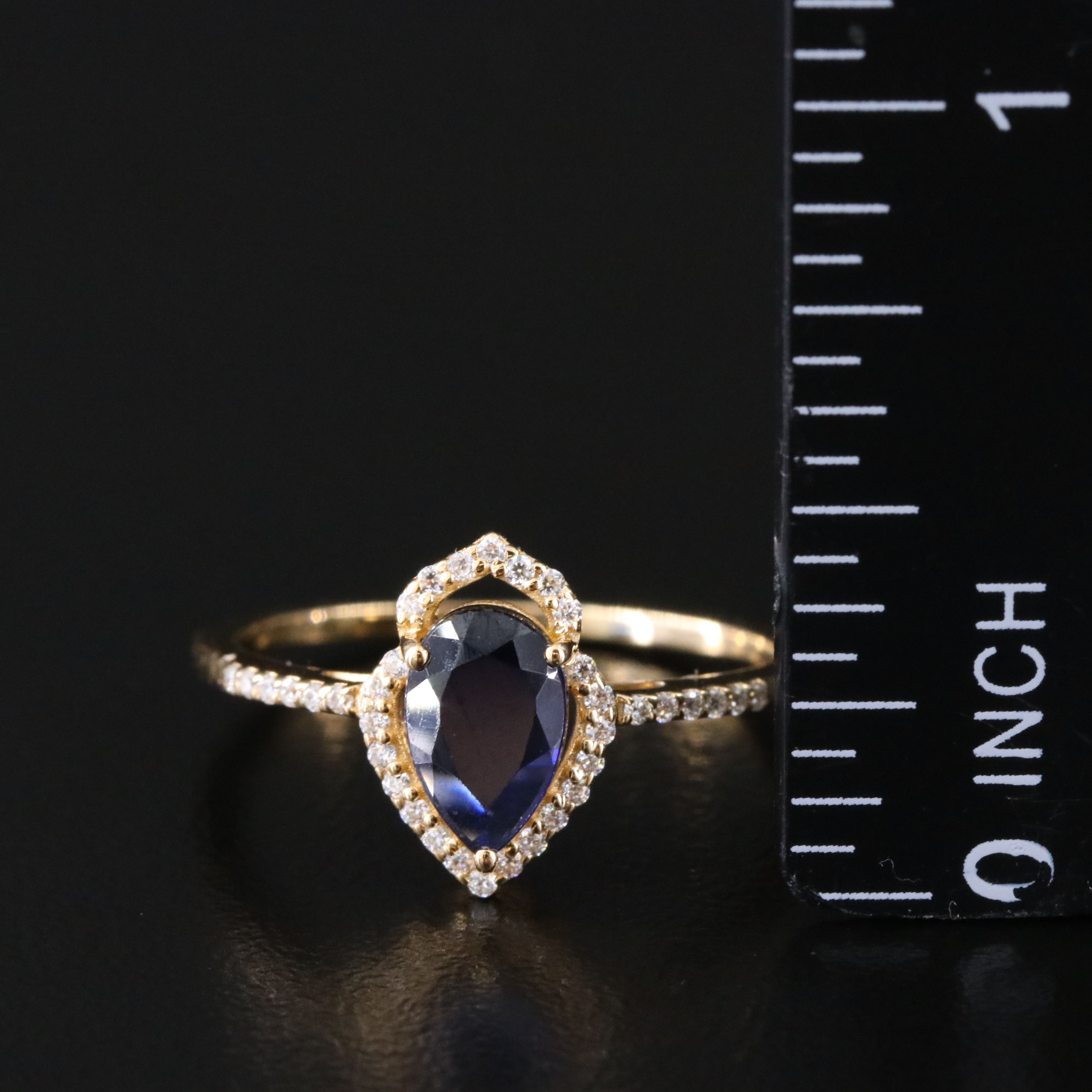 14K 0.49 CT Lab Grown Sapphire and Moissanite Ring