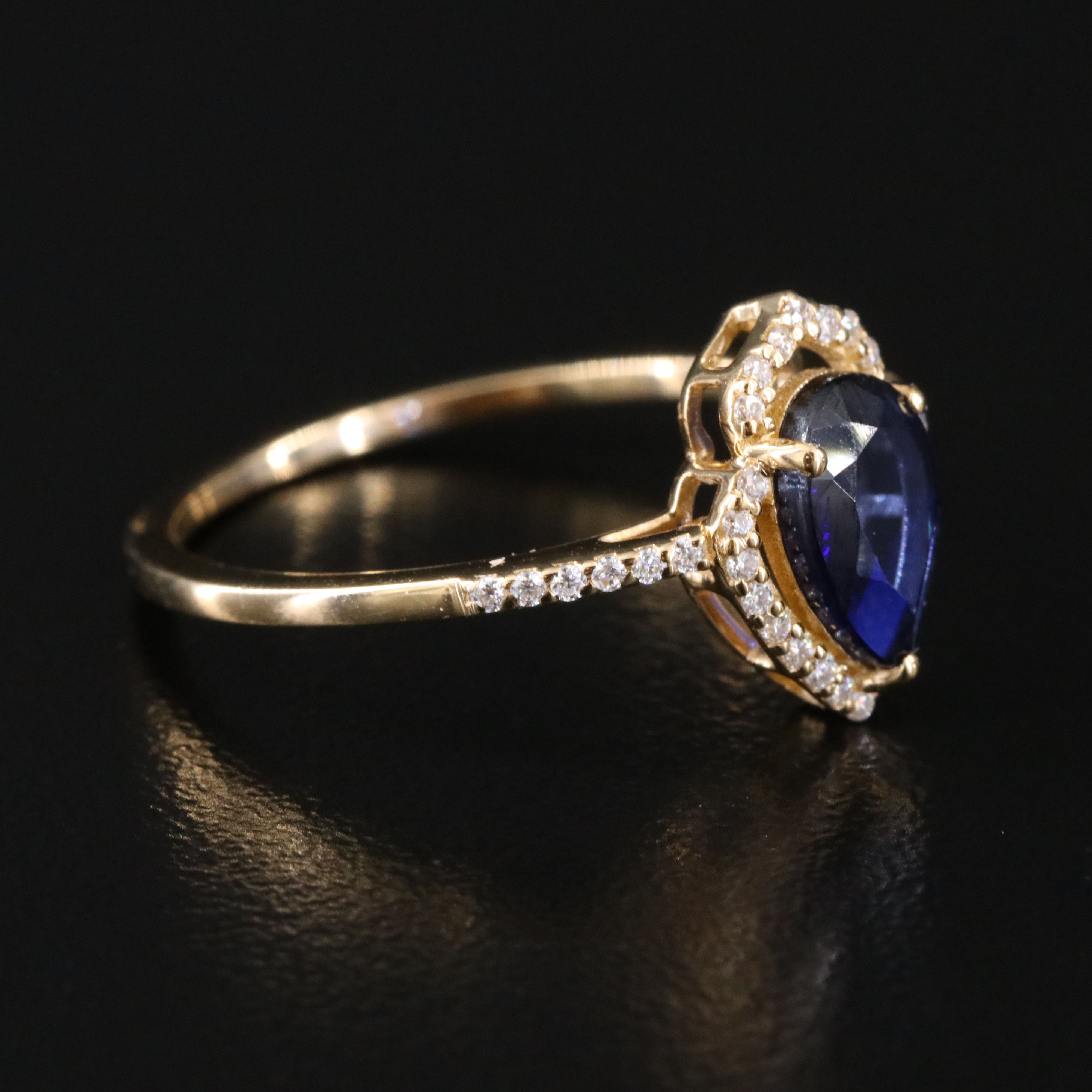 14K 0.49 CT Lab Grown Sapphire and Moissanite Ring