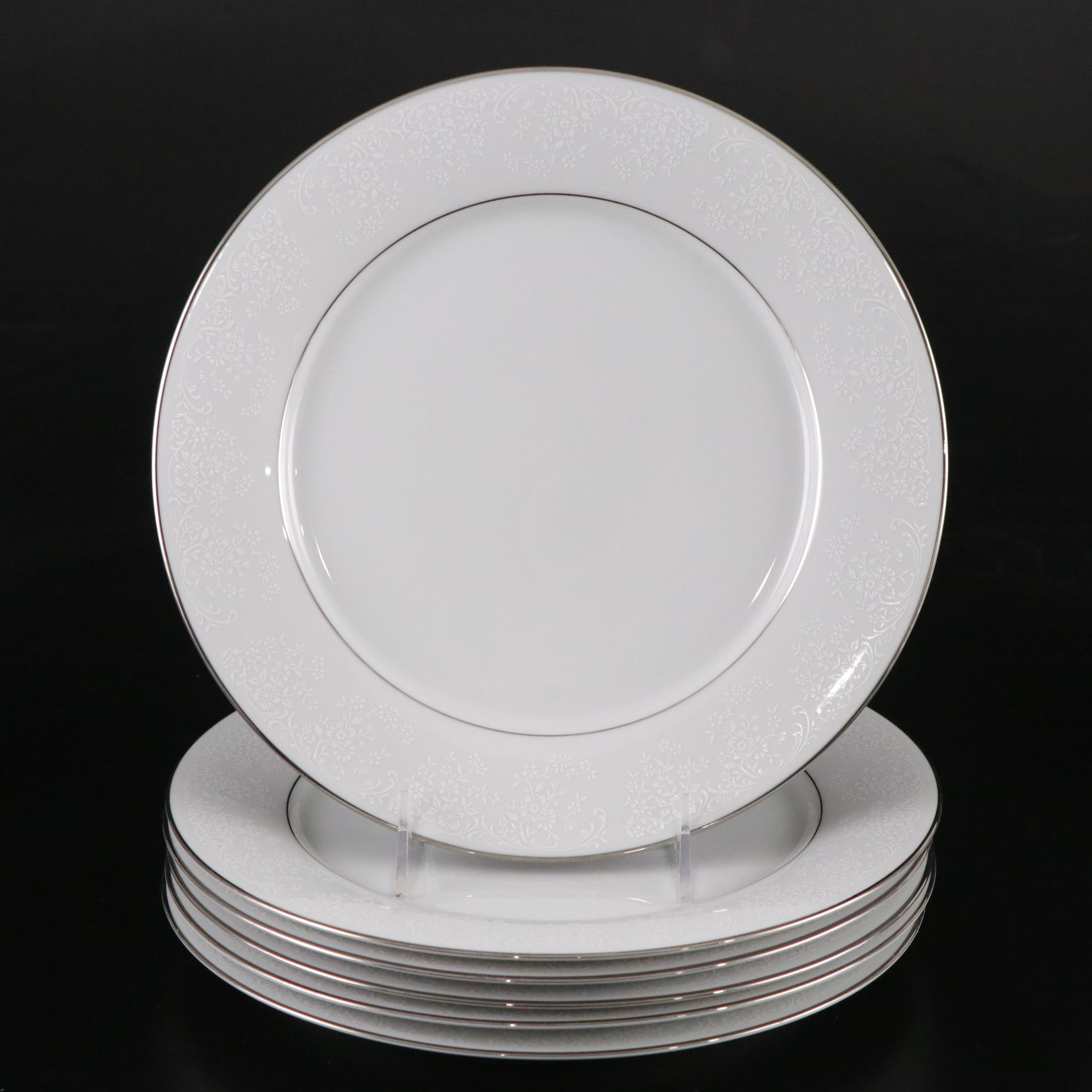 Noritake "Tahoe" & Fostoria "Sheffield" Platinum Trim Dinnerware & Glassware