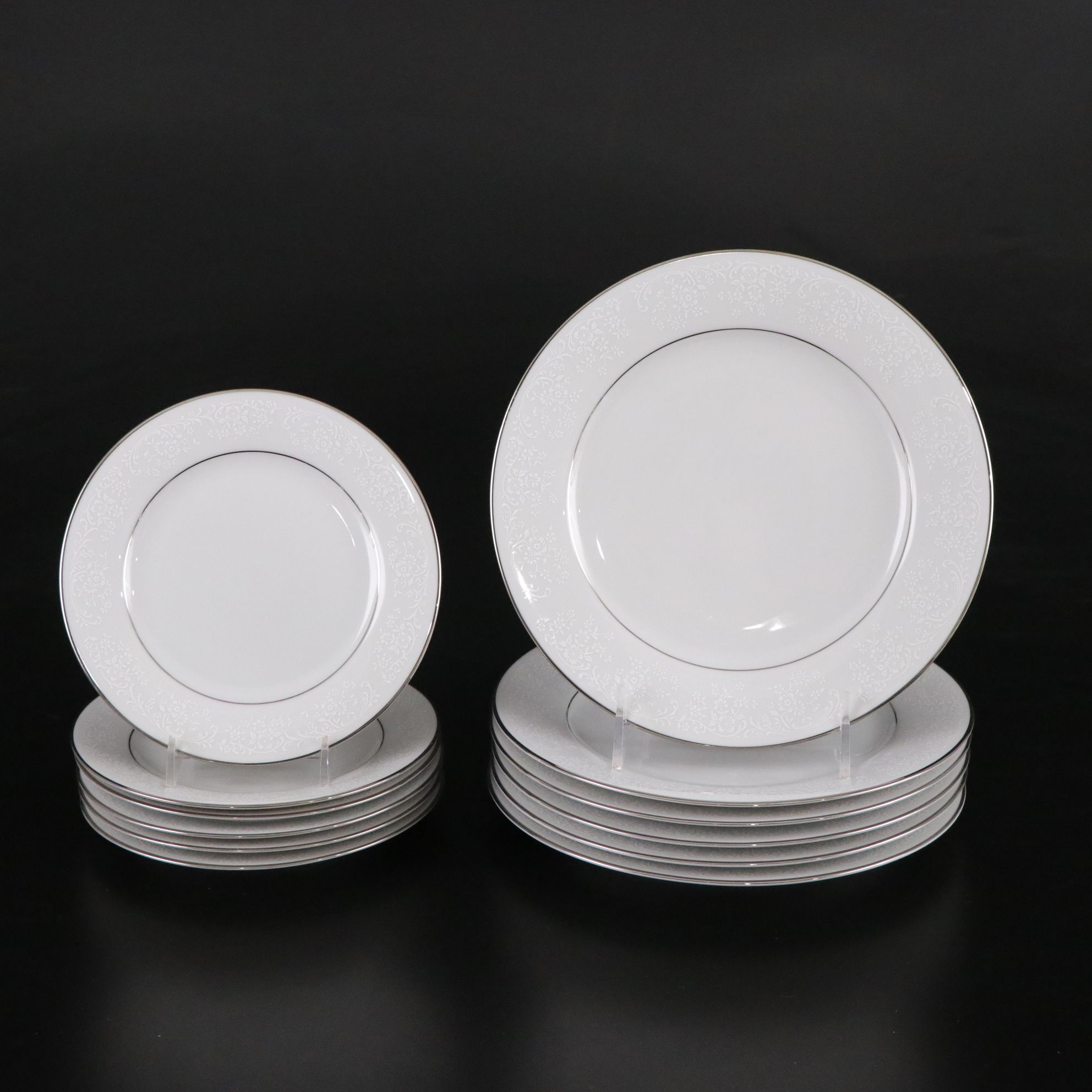 Noritake "Tahoe" & Fostoria "Sheffield" Platinum Trim Dinnerware & Glassware