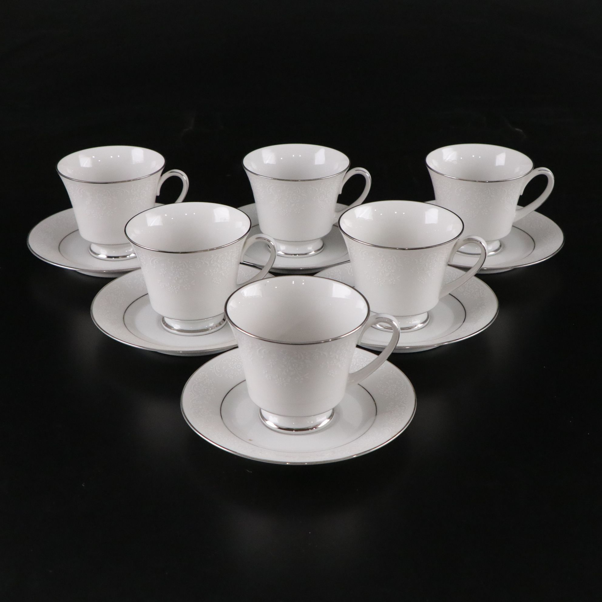 Noritake "Tahoe" & Fostoria "Sheffield" Platinum Trim Dinnerware & Glassware
