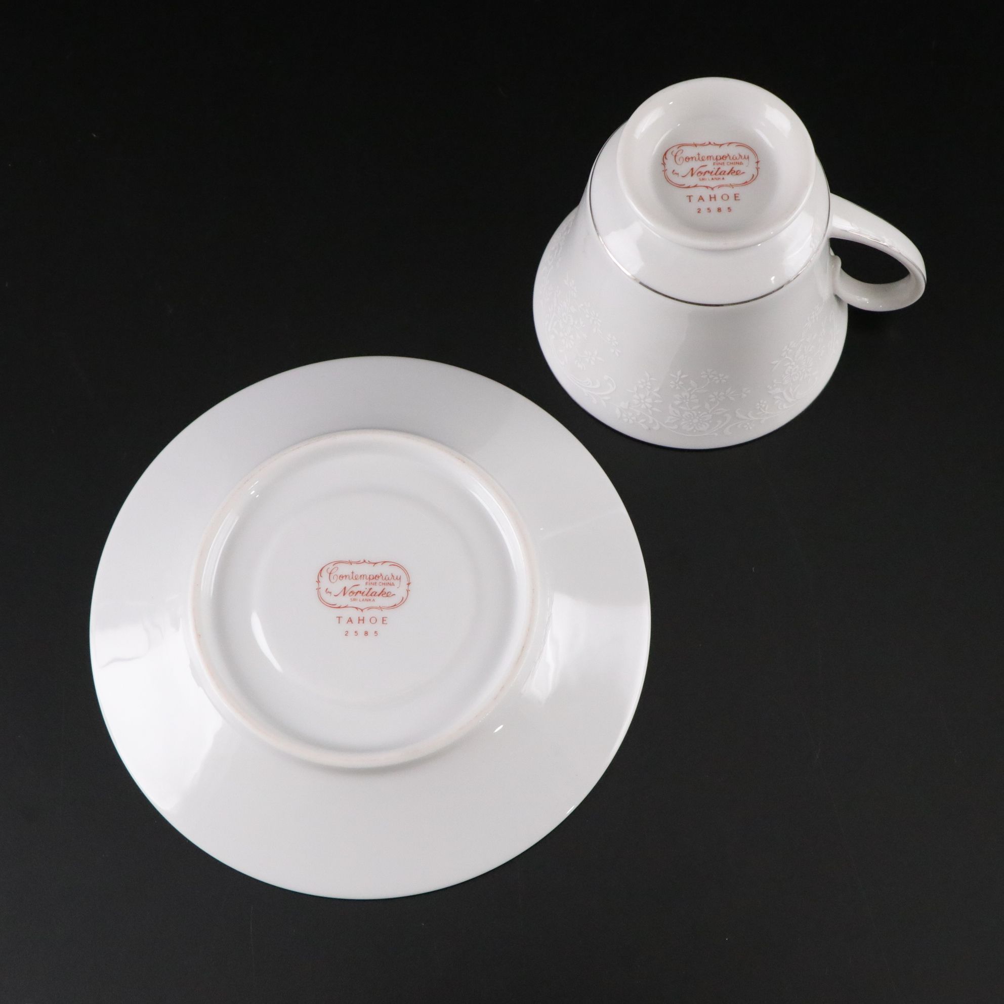 Noritake "Tahoe" & Fostoria "Sheffield" Platinum Trim Dinnerware & Glassware