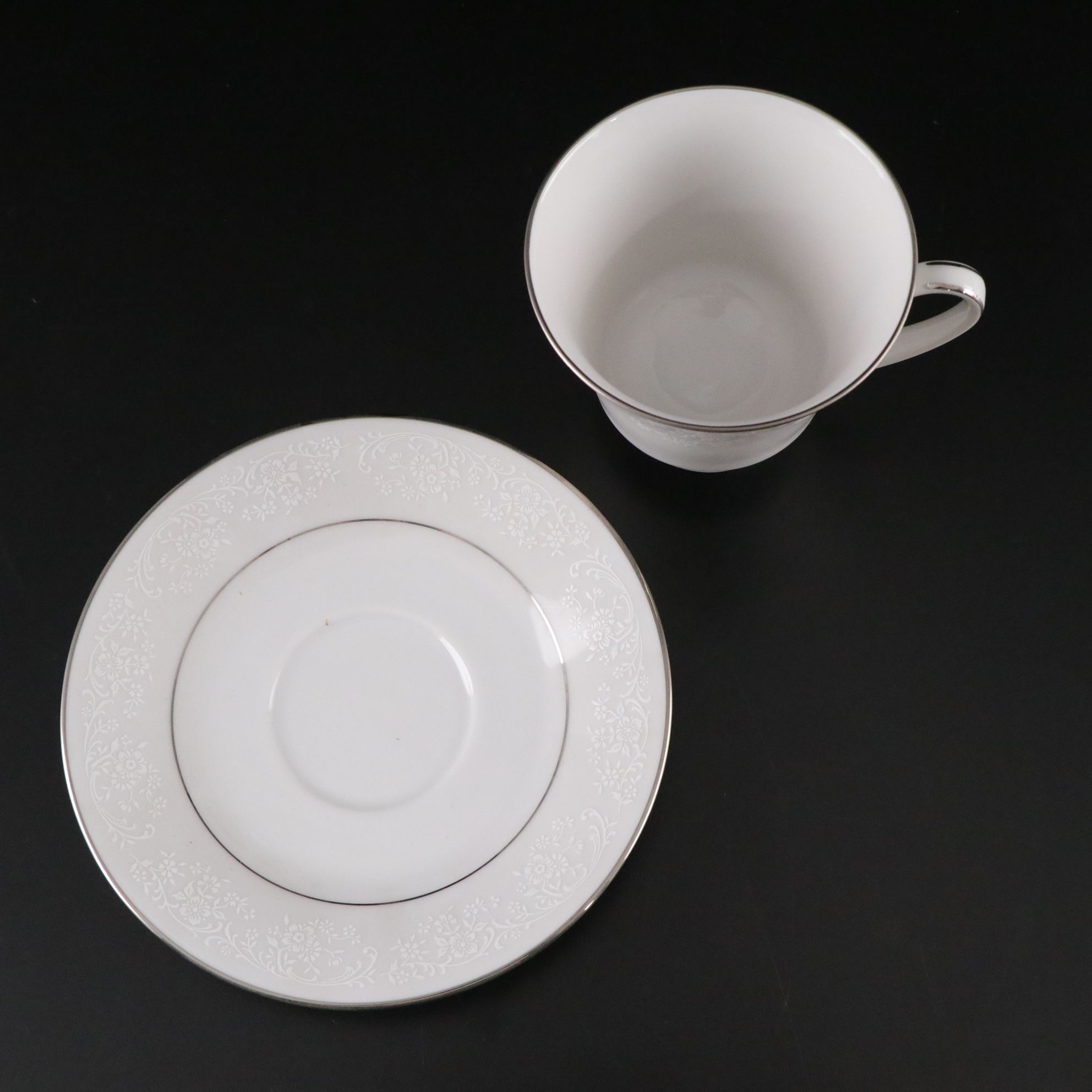 Noritake "Tahoe" & Fostoria "Sheffield" Platinum Trim Dinnerware & Glassware