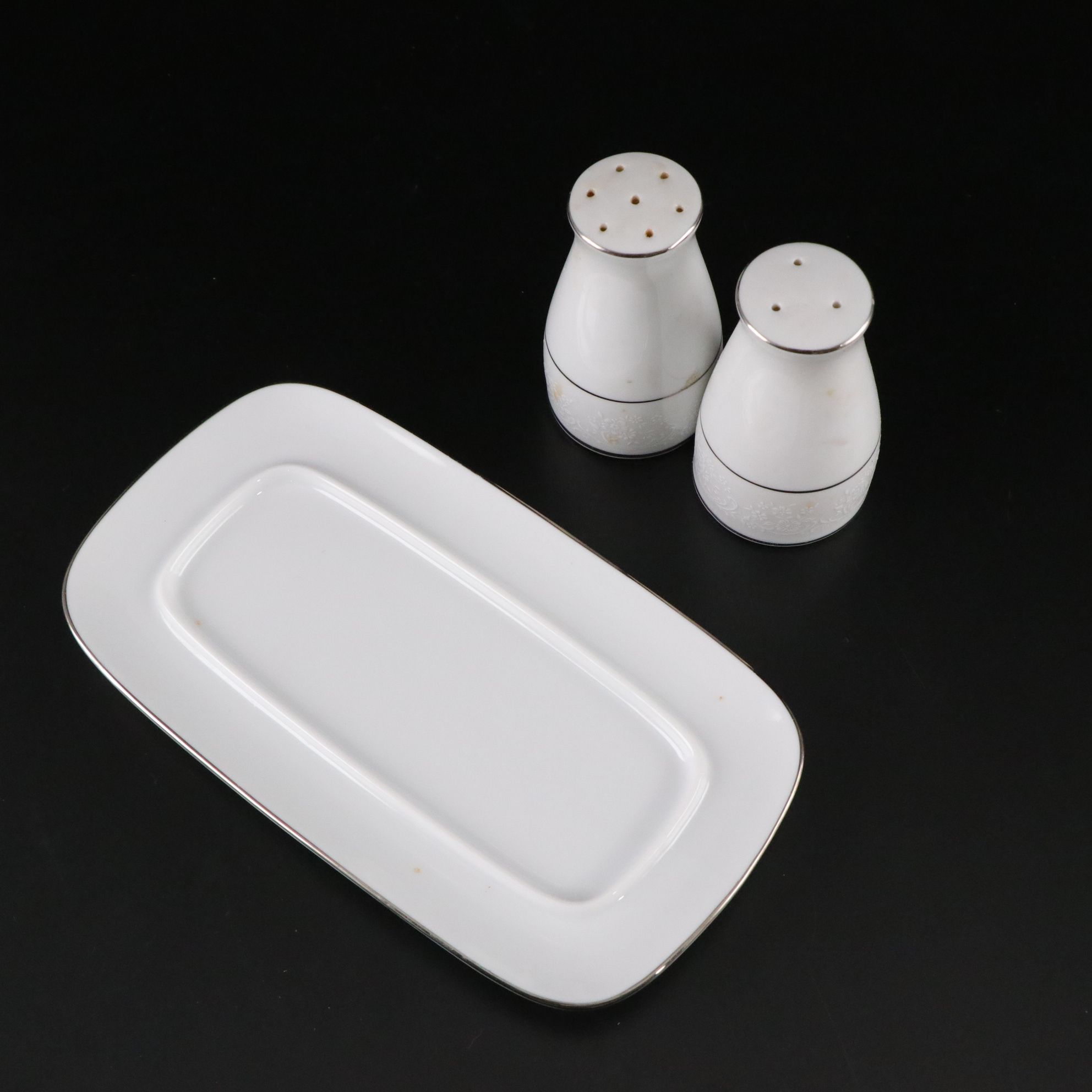 Noritake "Tahoe" & Fostoria "Sheffield" Platinum Trim Dinnerware & Glassware