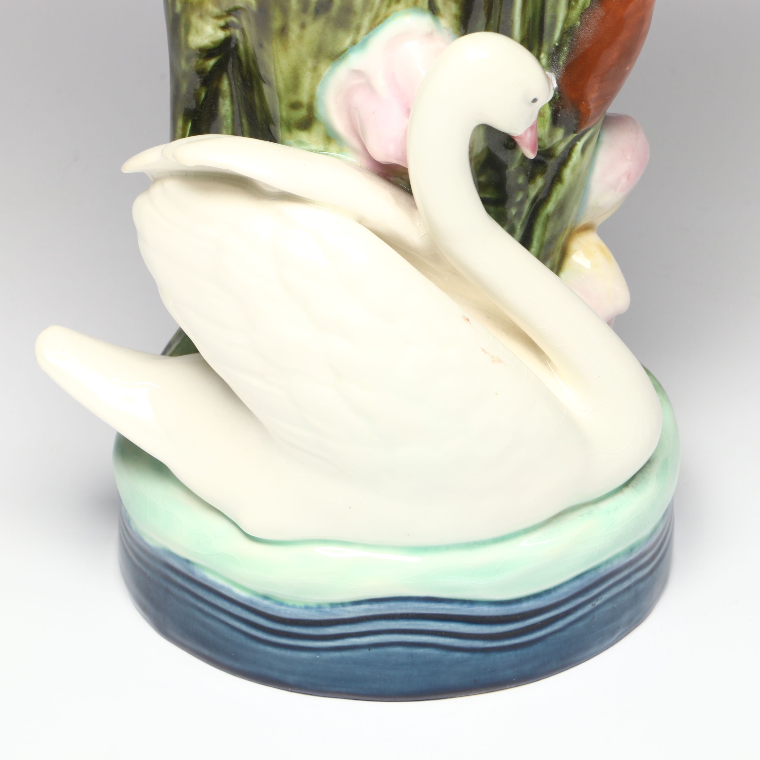 Royal Dux Ceramic Swan Vase with German Floral Ceramic Bowl
