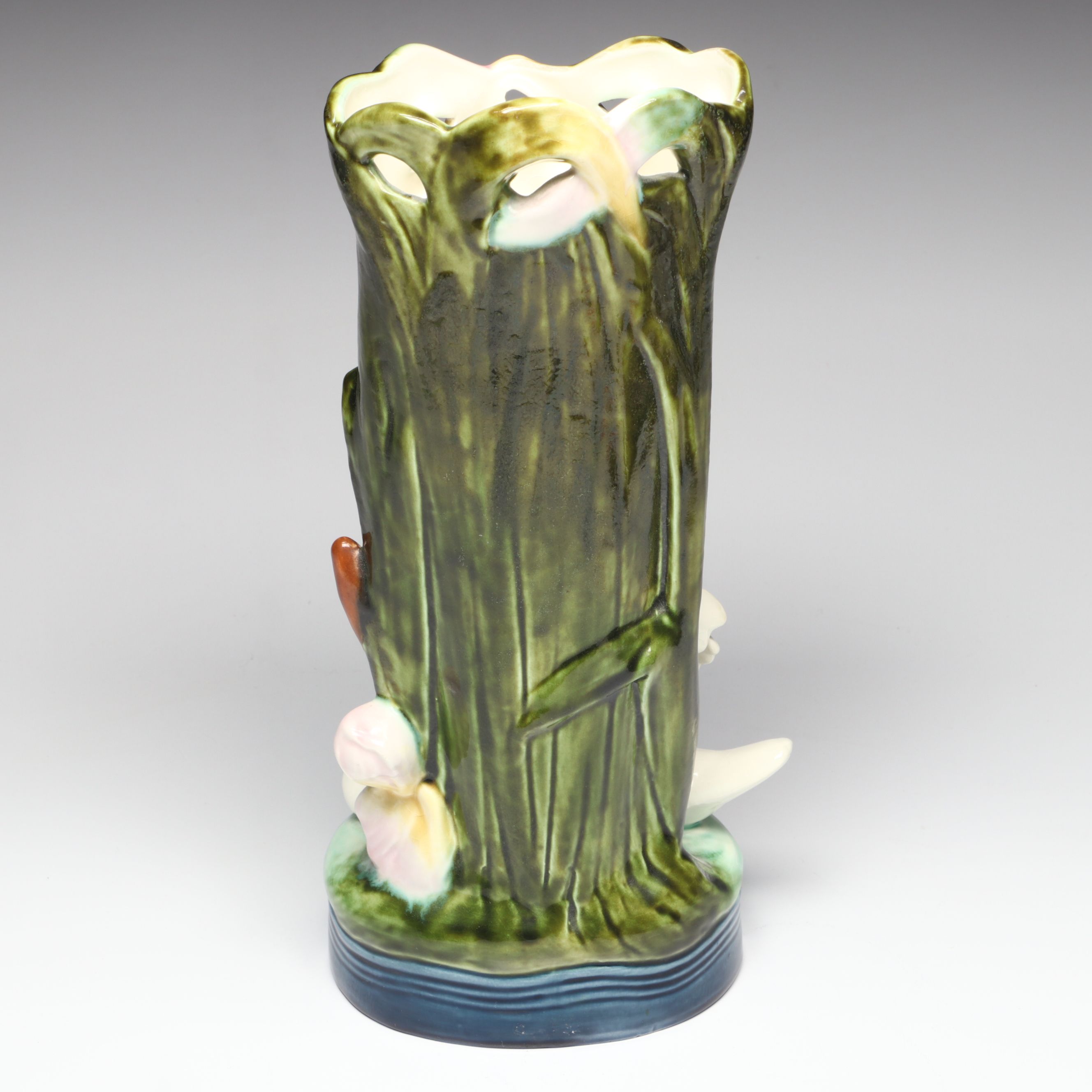 Royal Dux Ceramic Swan Vase with German Floral Ceramic Bowl