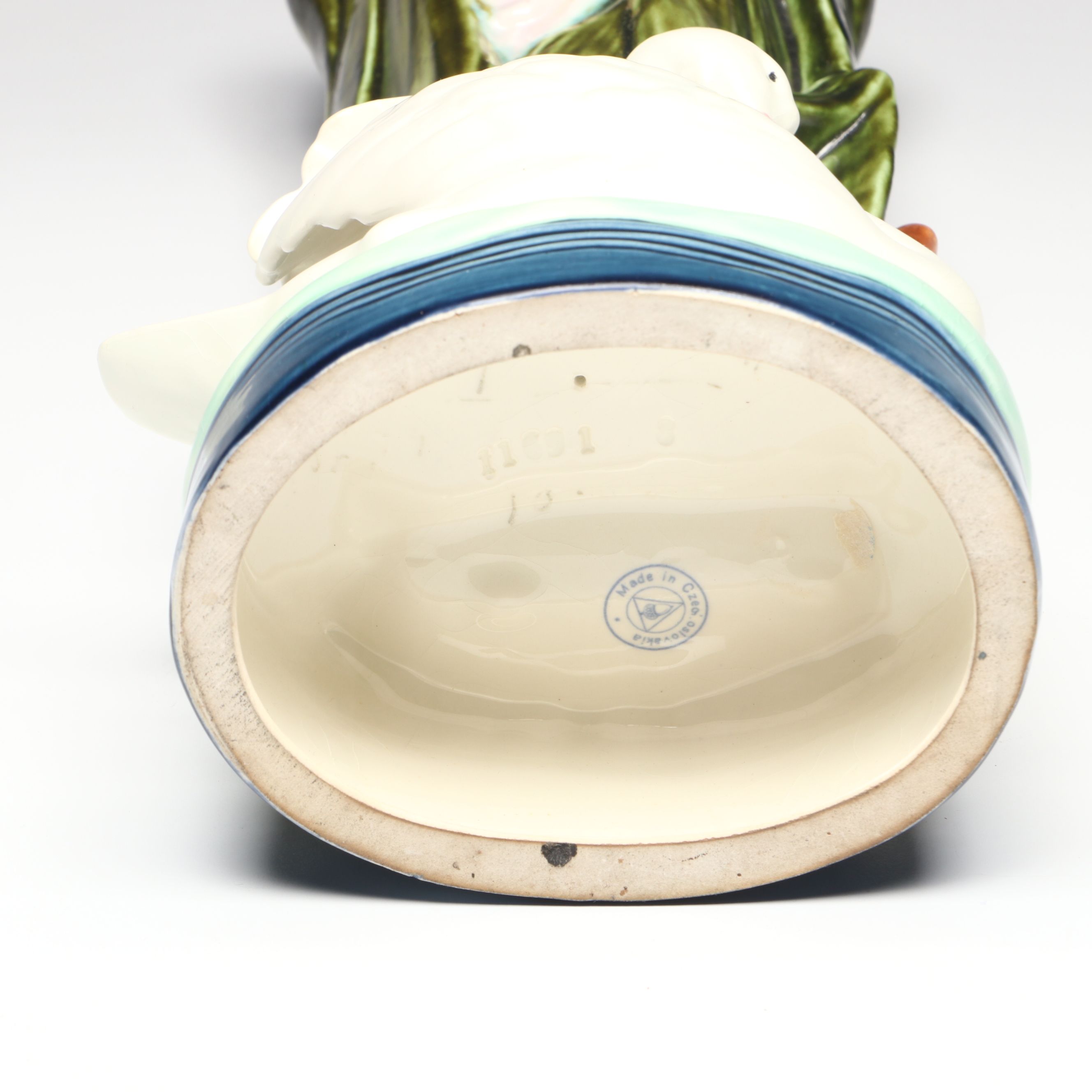 Royal Dux Ceramic Swan Vase with German Floral Ceramic Bowl