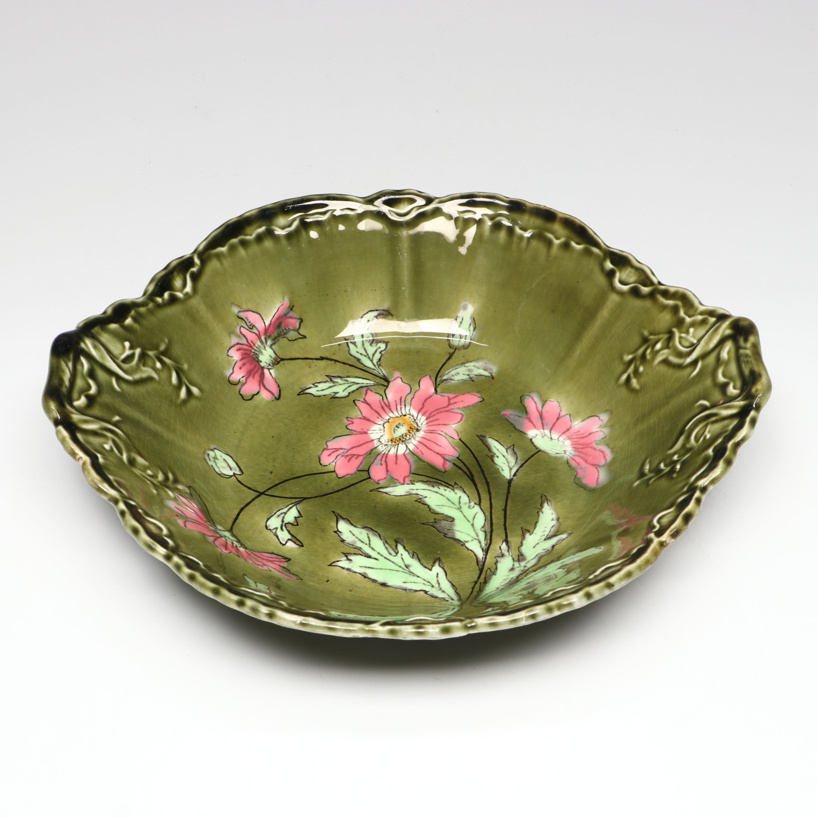 Royal Dux Ceramic Swan Vase with German Floral Ceramic Bowl