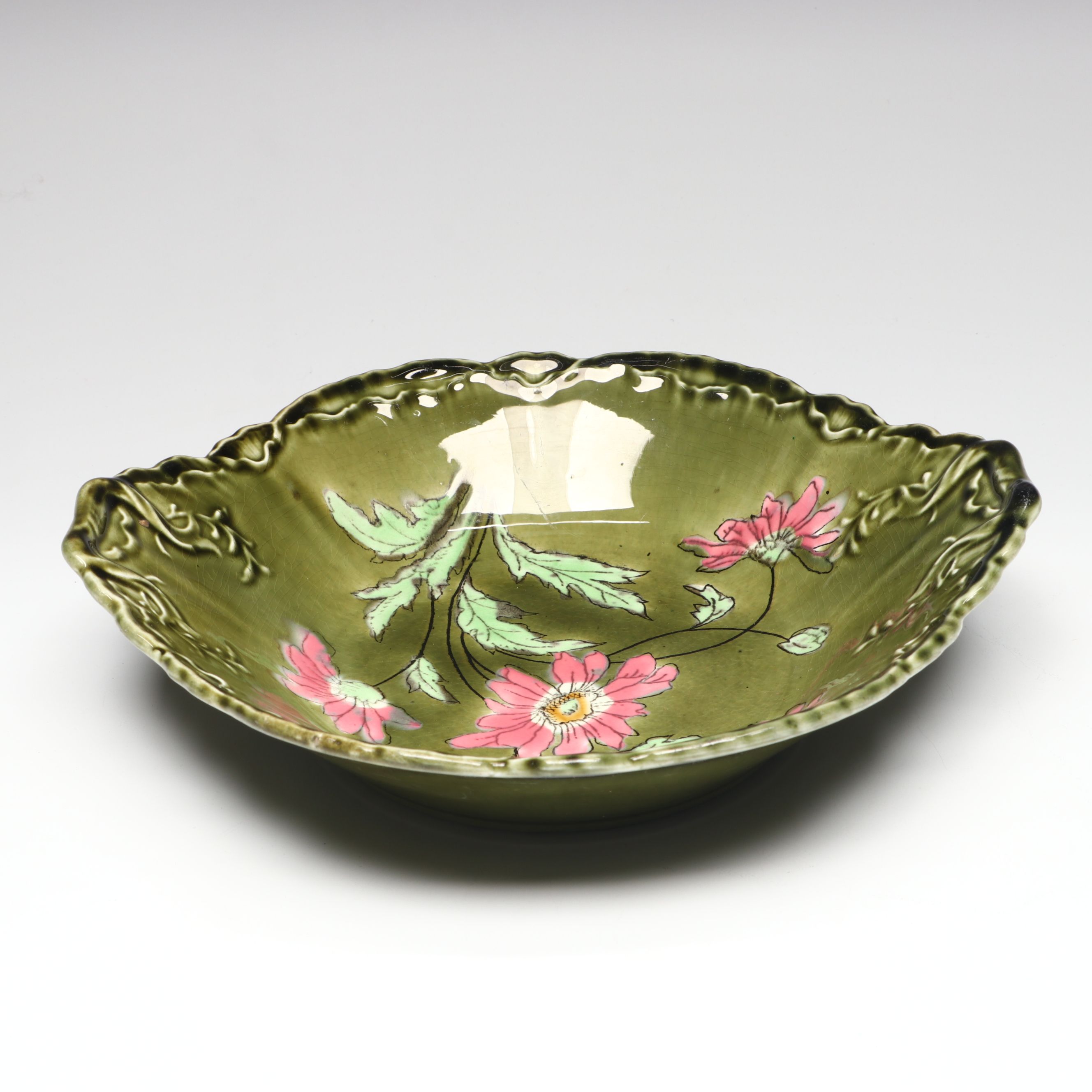 Royal Dux Ceramic Swan Vase with German Floral Ceramic Bowl