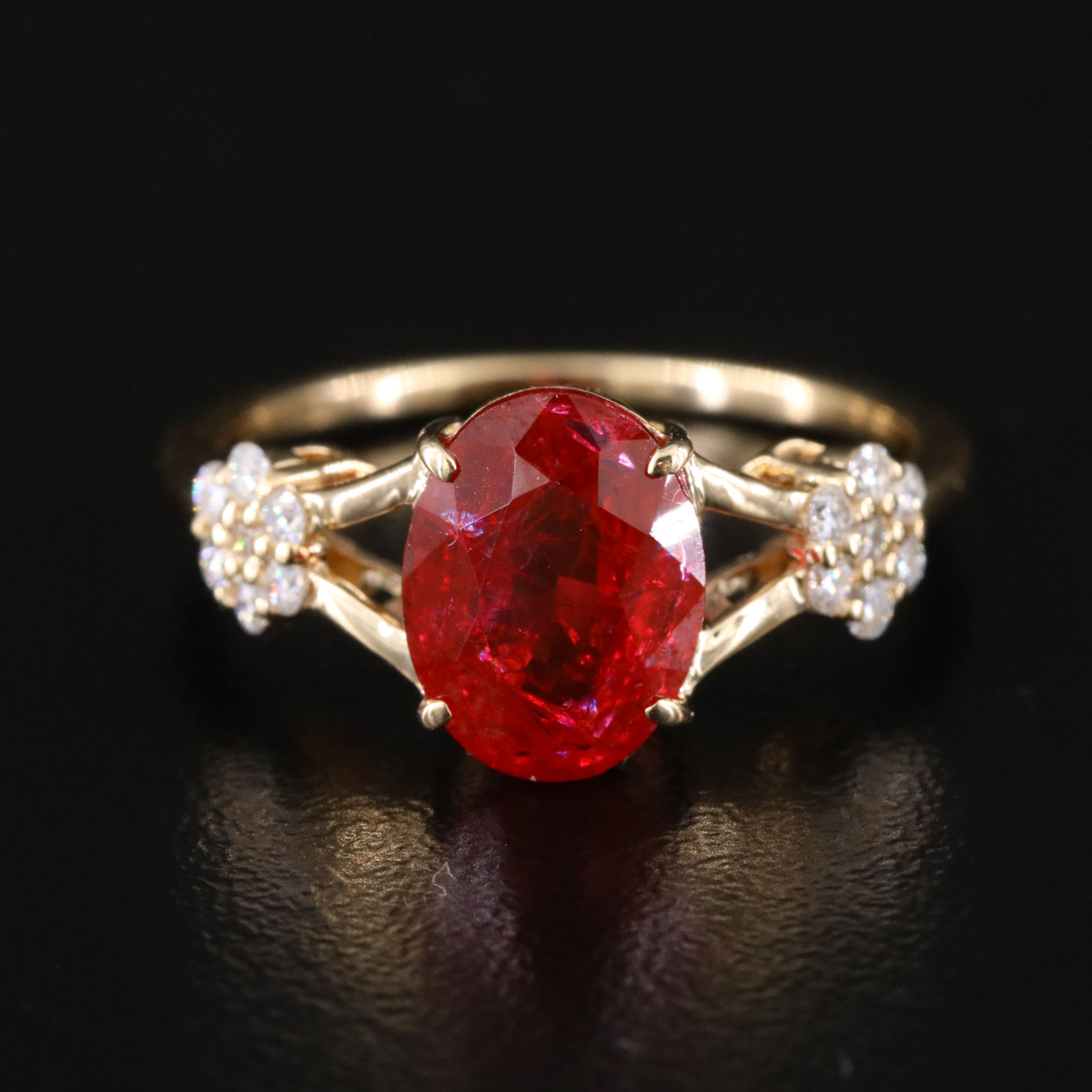 14K 2.70 CT Lab Grown Ruby and Moissanite Ring