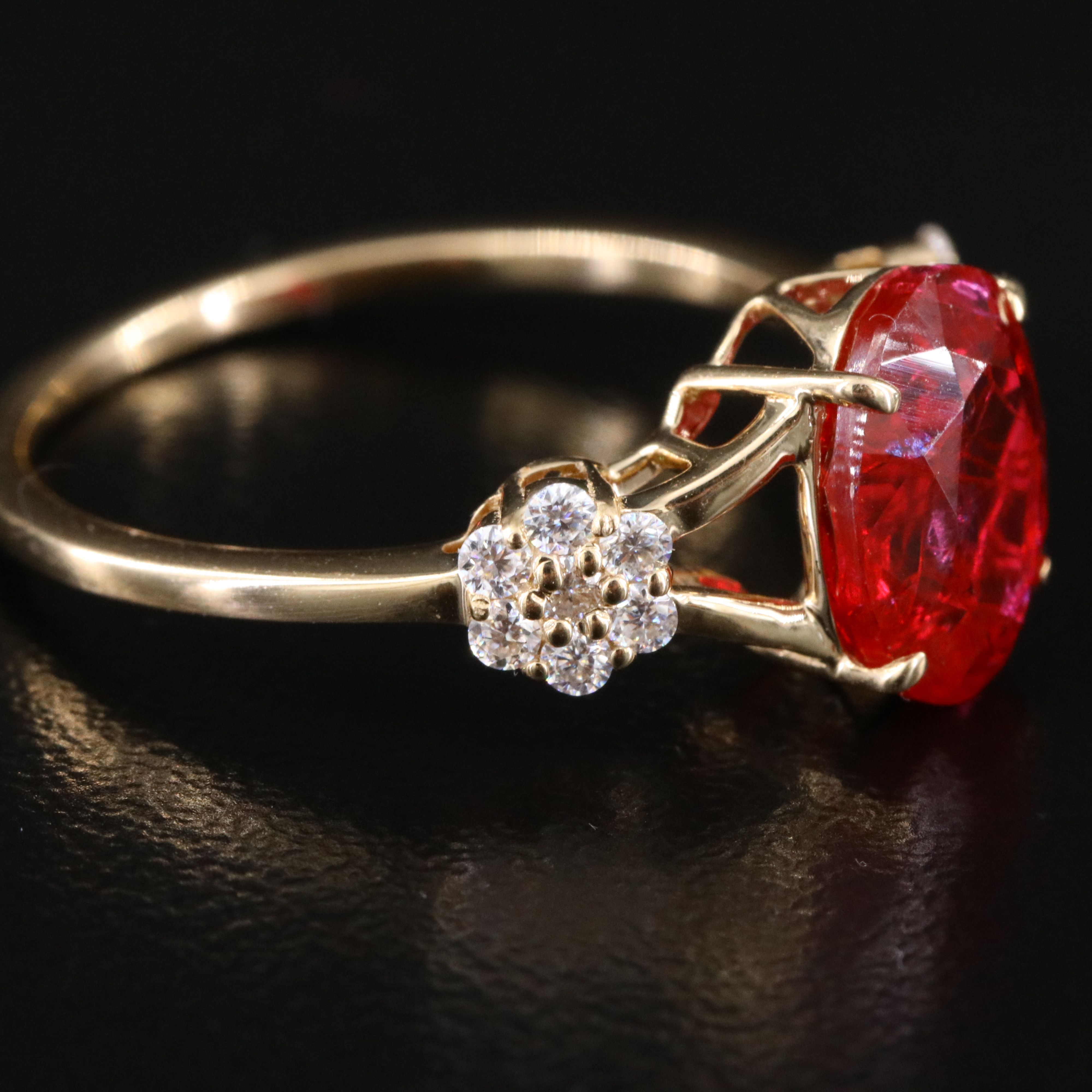 14K 2.70 CT Lab Grown Ruby and Moissanite Ring