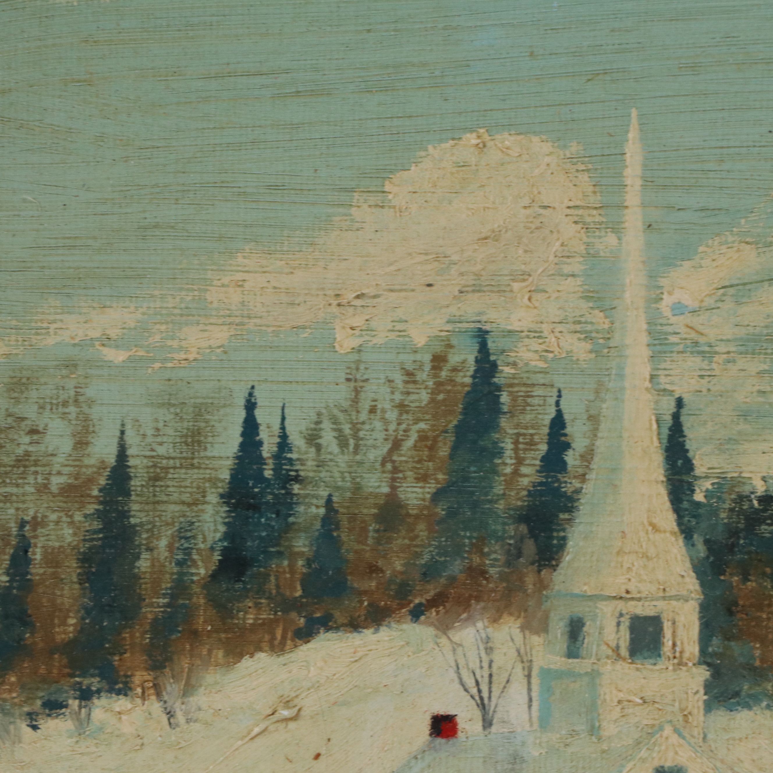 Winter Landscape Oil Painting, 20th Century