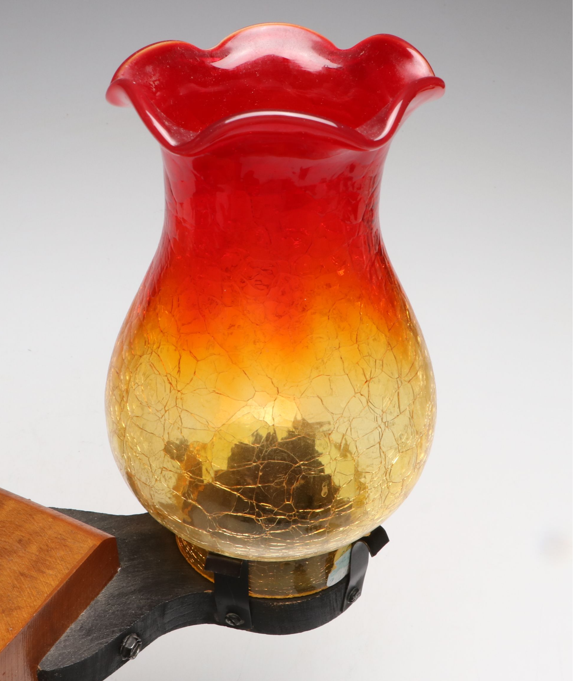 Wall Hanging Double Candlestick with Amberina Crackle Glass Shades