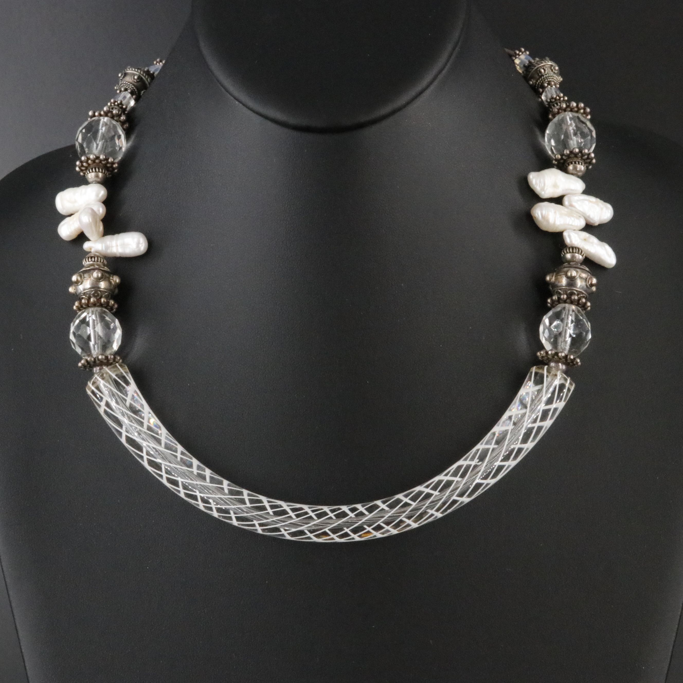 Sterling Lampwork Glass and Pearl Necklace