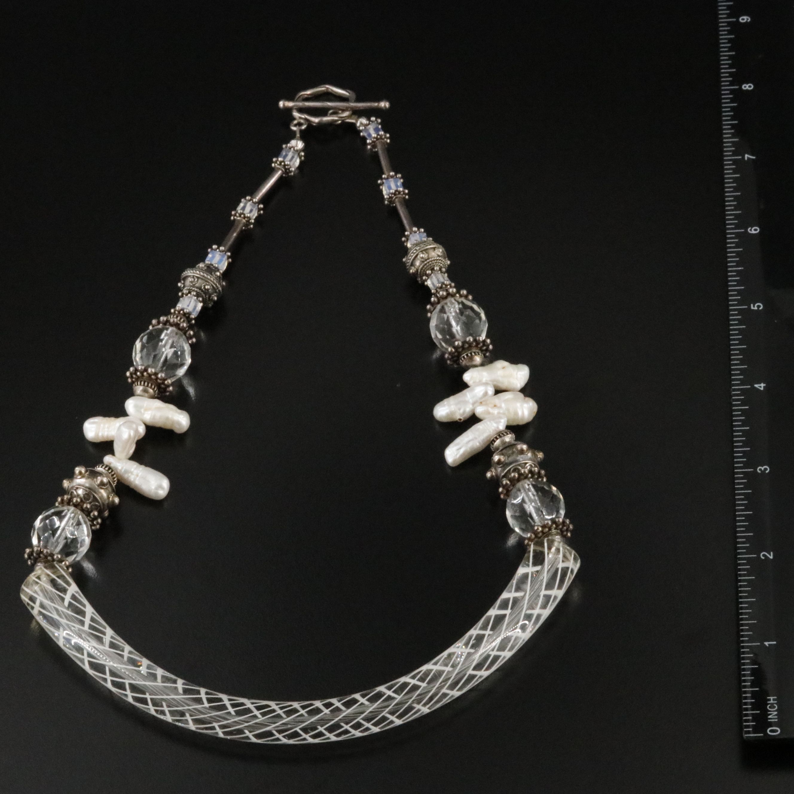 Sterling Lampwork Glass and Pearl Necklace