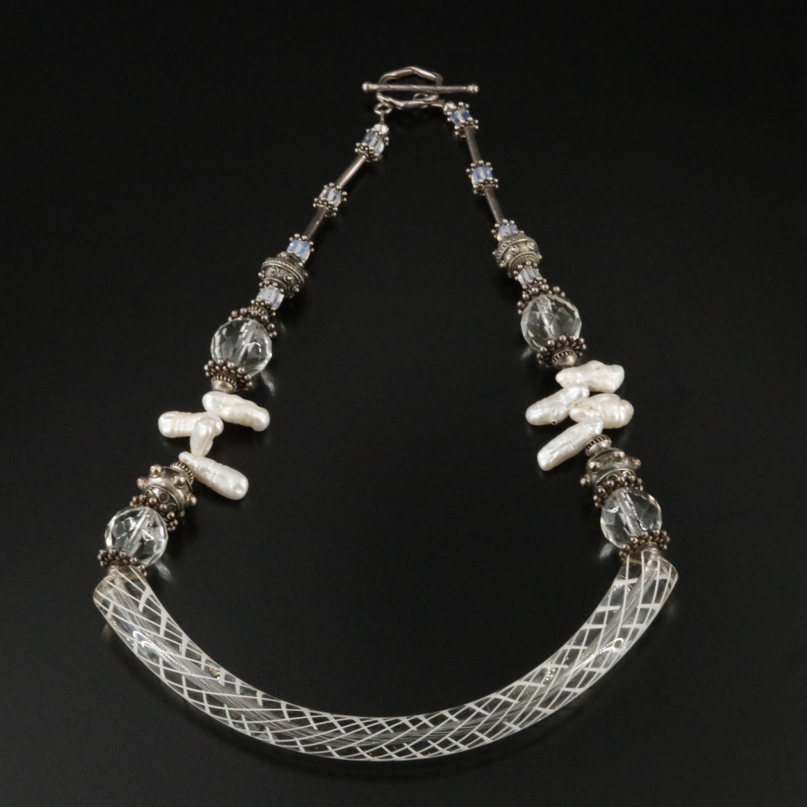 Sterling Lampwork Glass and Pearl Necklace