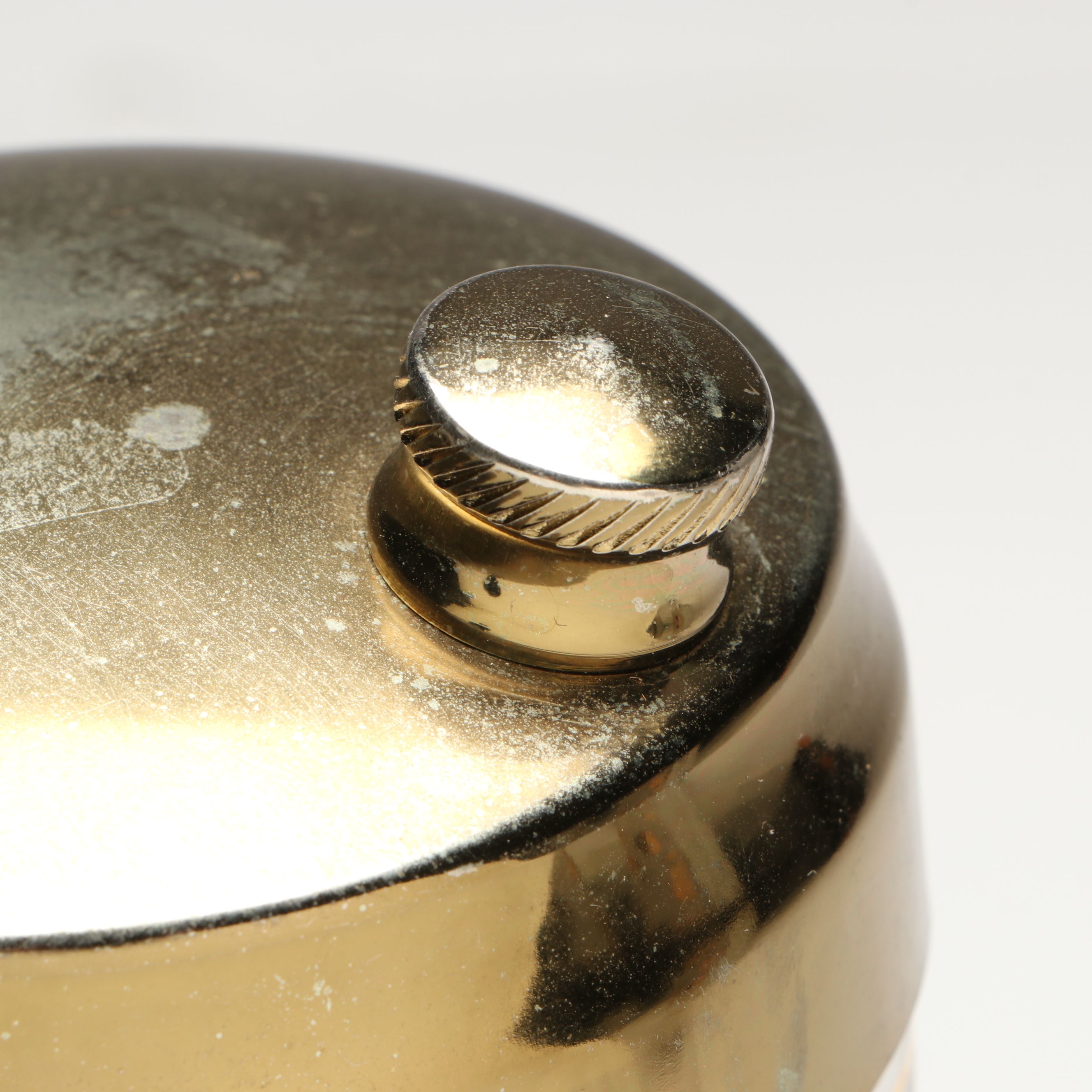 Mid-Century Gold Gilt Rose Glass Cocktail Shaker and Champagne Flutes