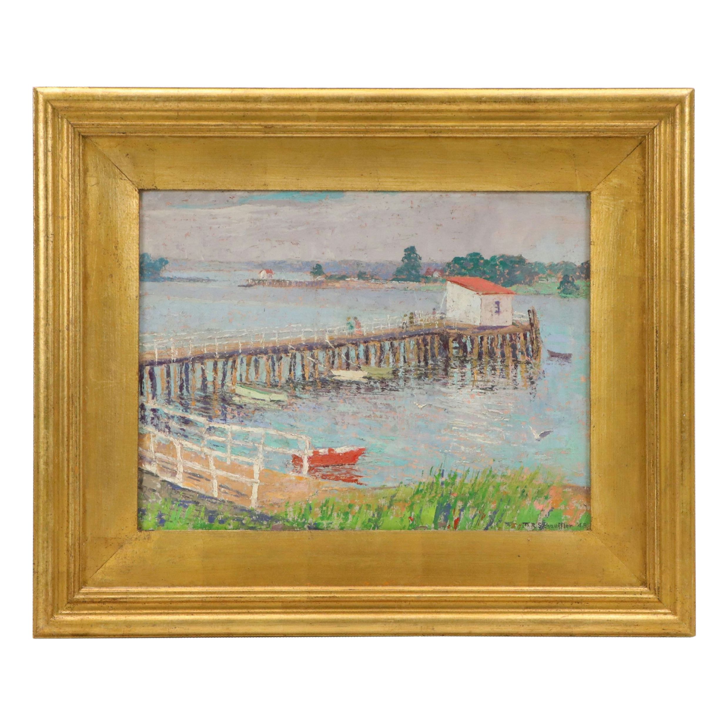 Margaret R. Schauffler Oil Painting of Bay Scene, 1948