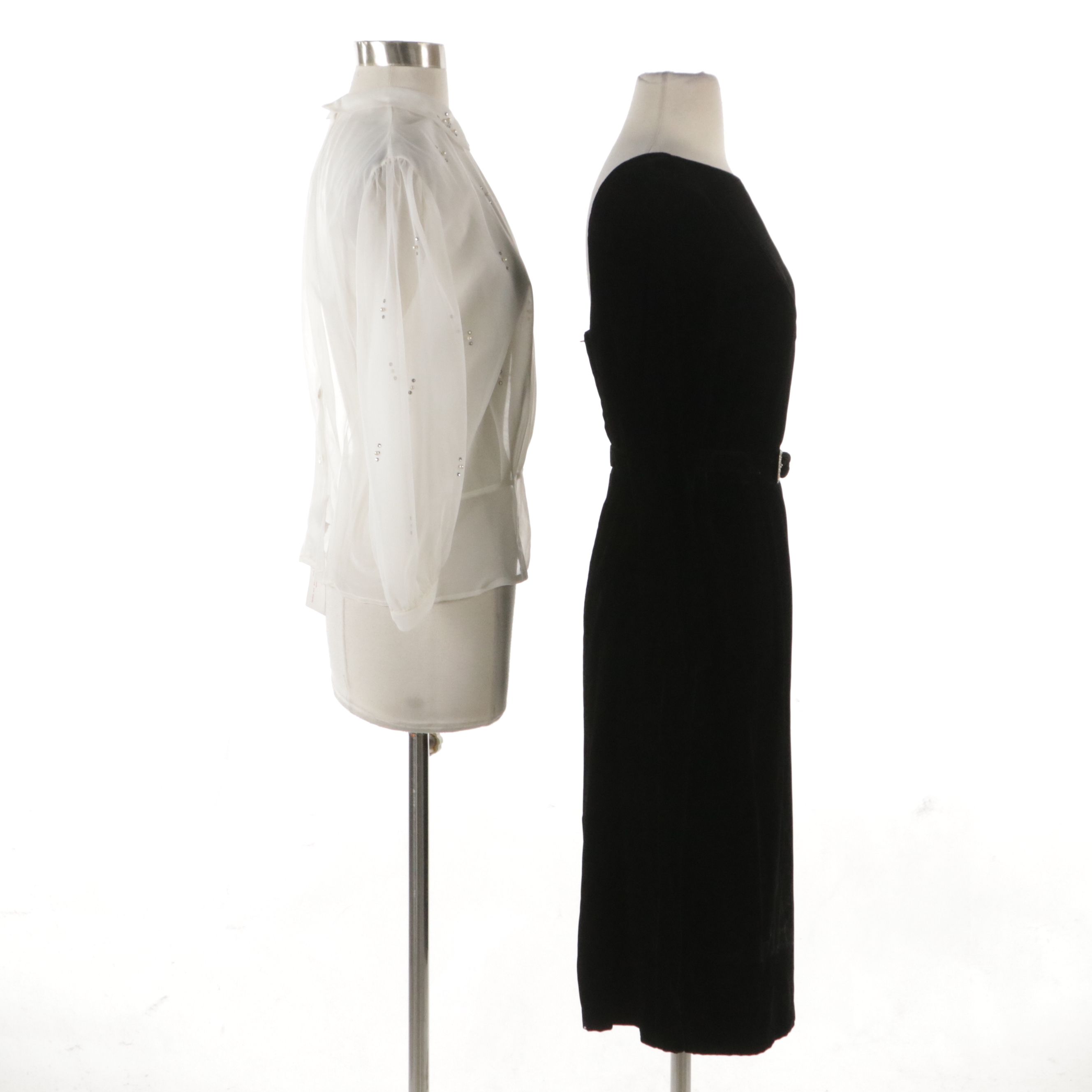 Perry Pearlized Bead and Rhinestone Embellished Blouse and Jeunesse Velvet Dress