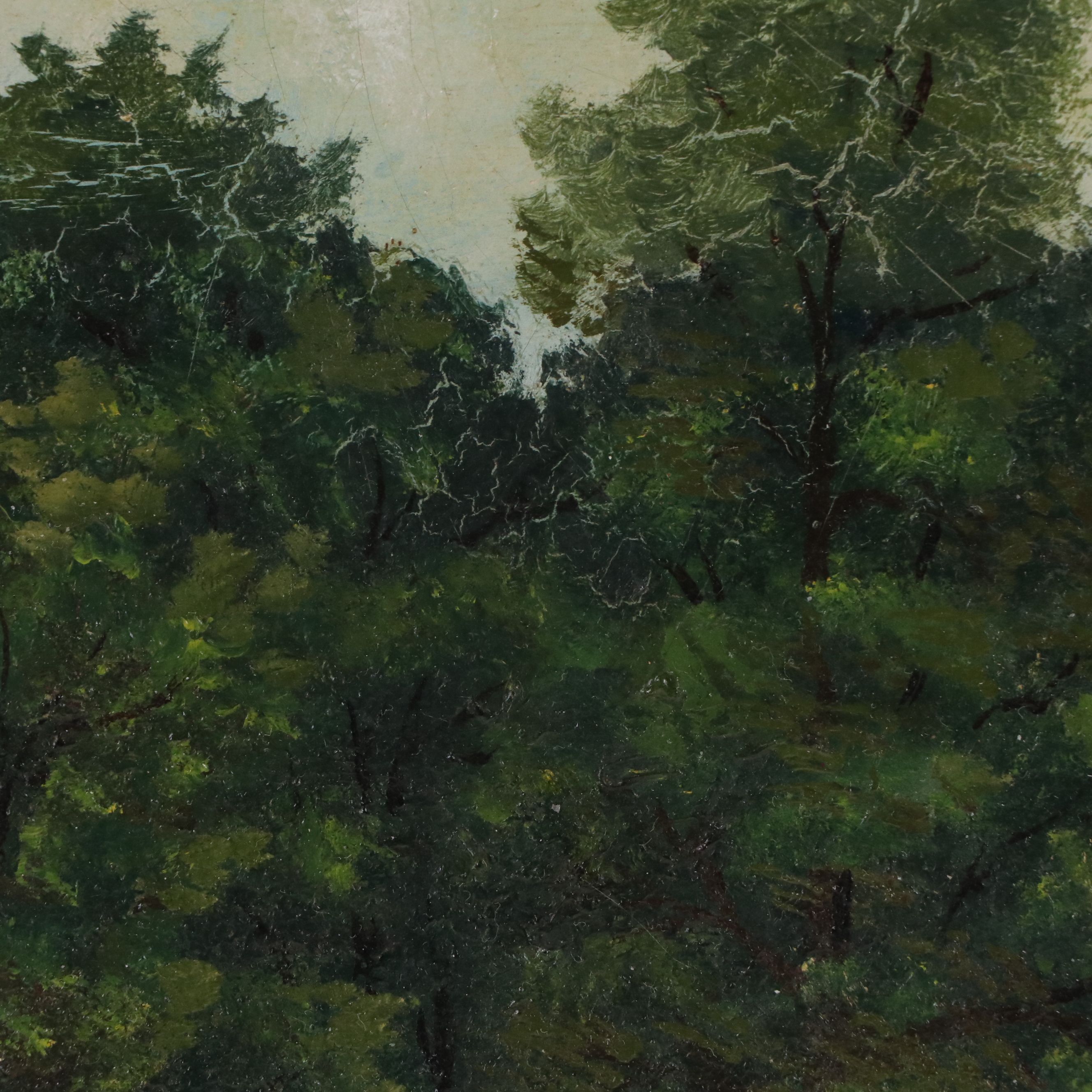 Signed Oil Painting of Wooded River With Waterfall, 20th to 21st Century