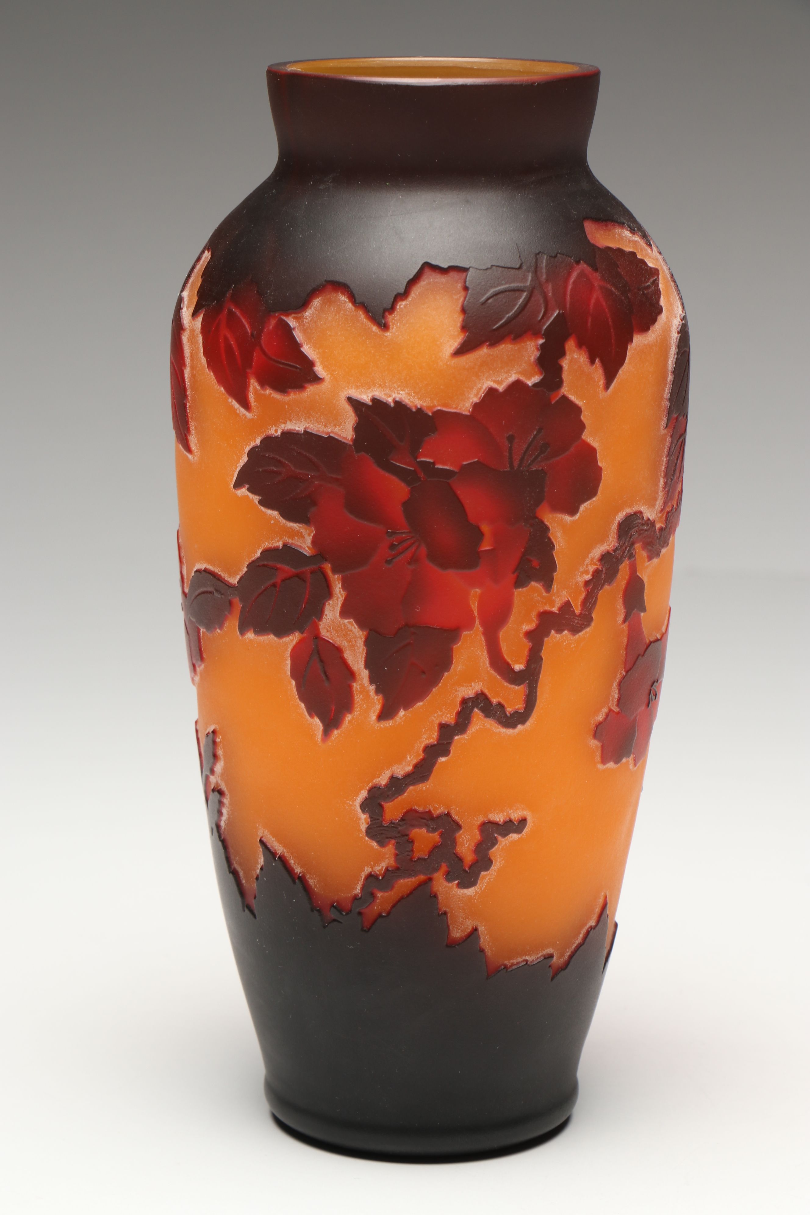Gallé Style Floral Cameo Art Glass Vase