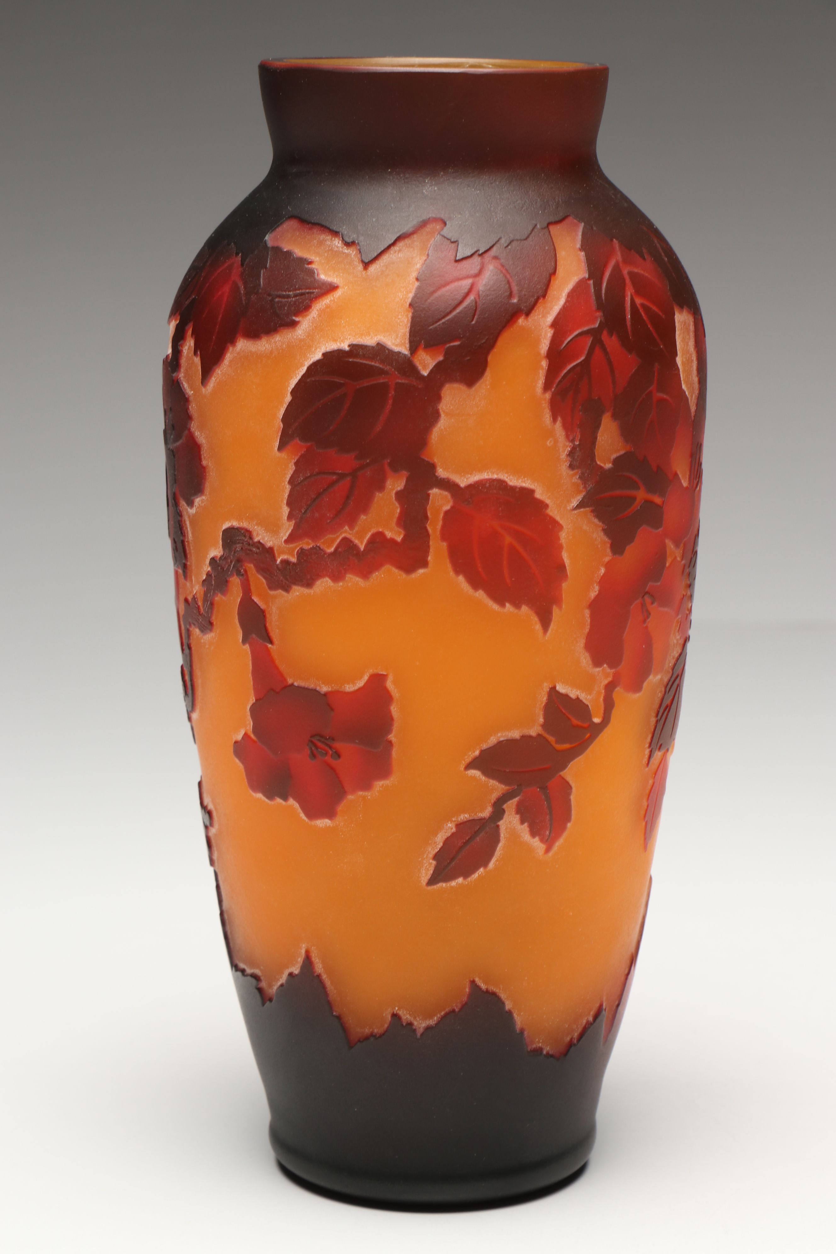 Gallé Style Floral Cameo Art Glass Vase