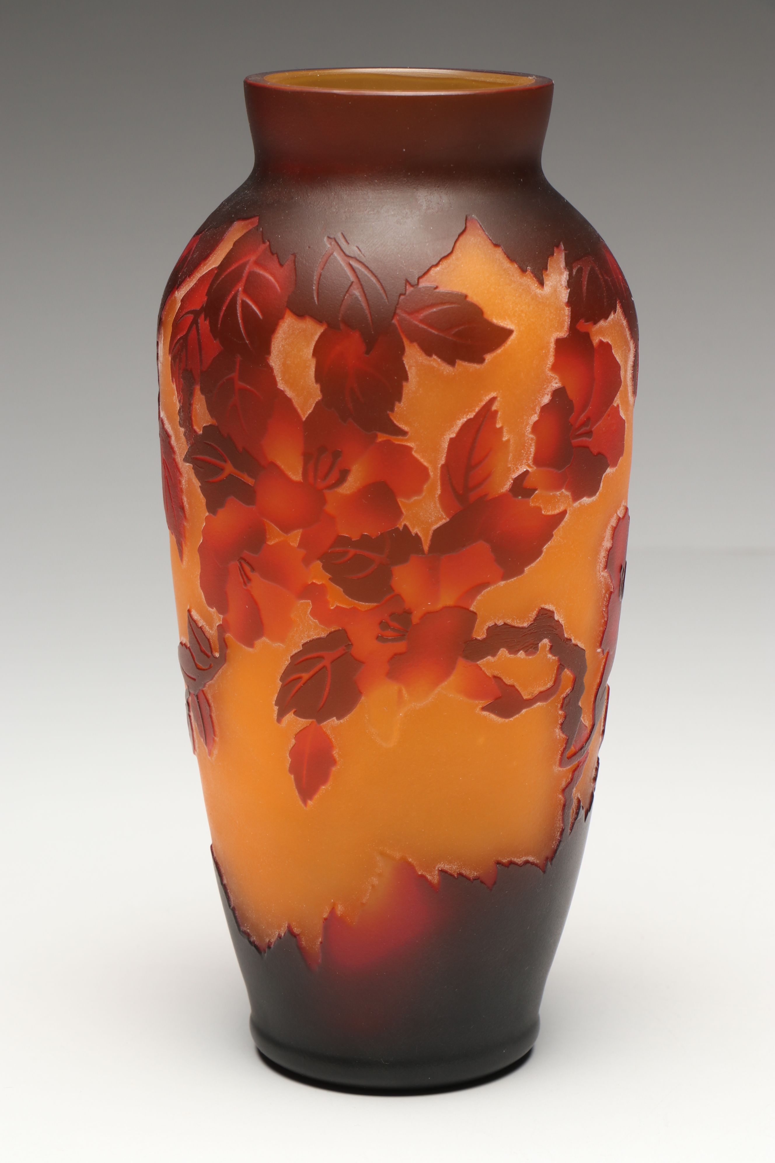 Gallé Style Floral Cameo Art Glass Vase