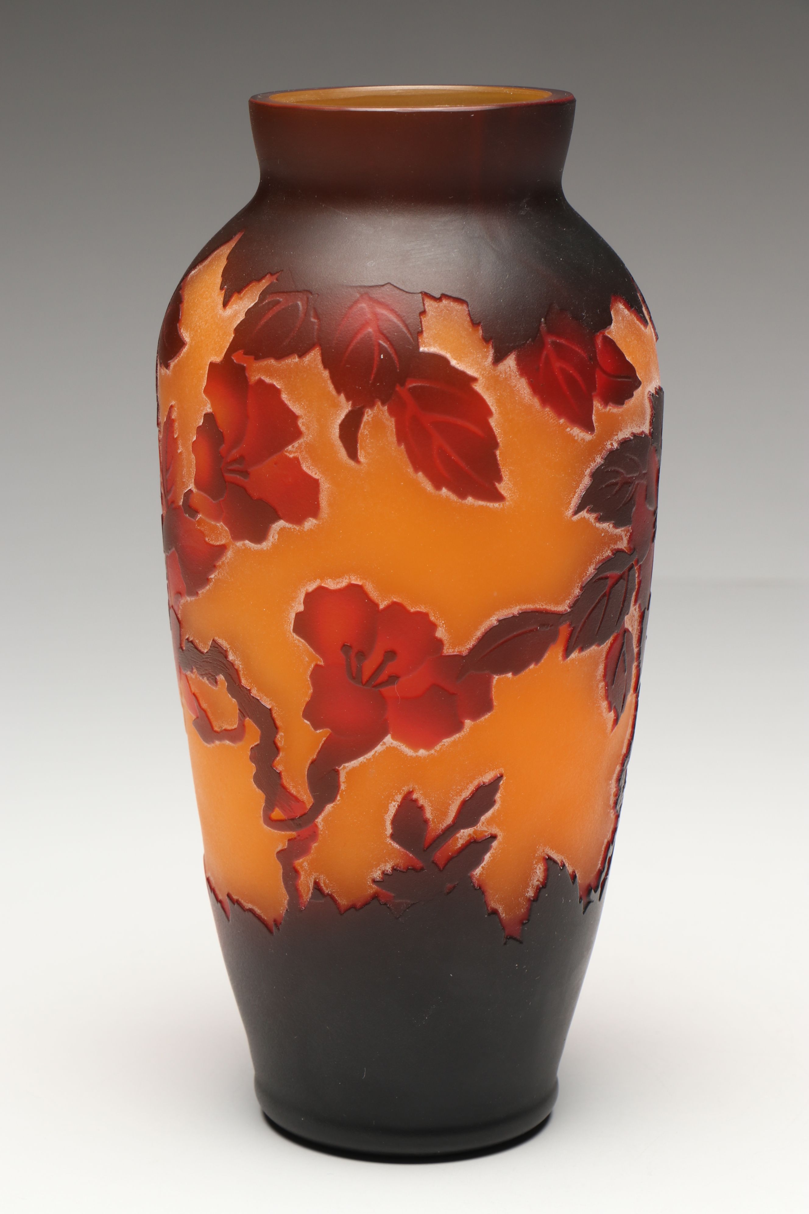 Gallé Style Floral Cameo Art Glass Vase