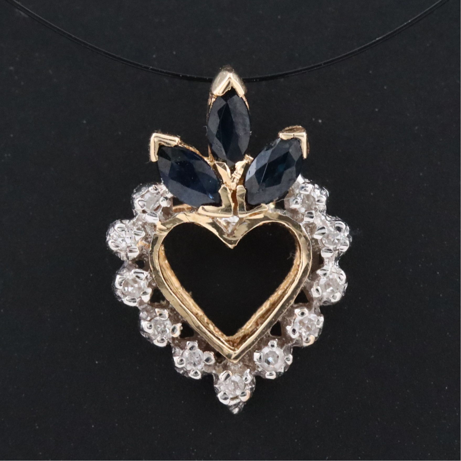 14K Sapphire and Diamond Heart Pendant